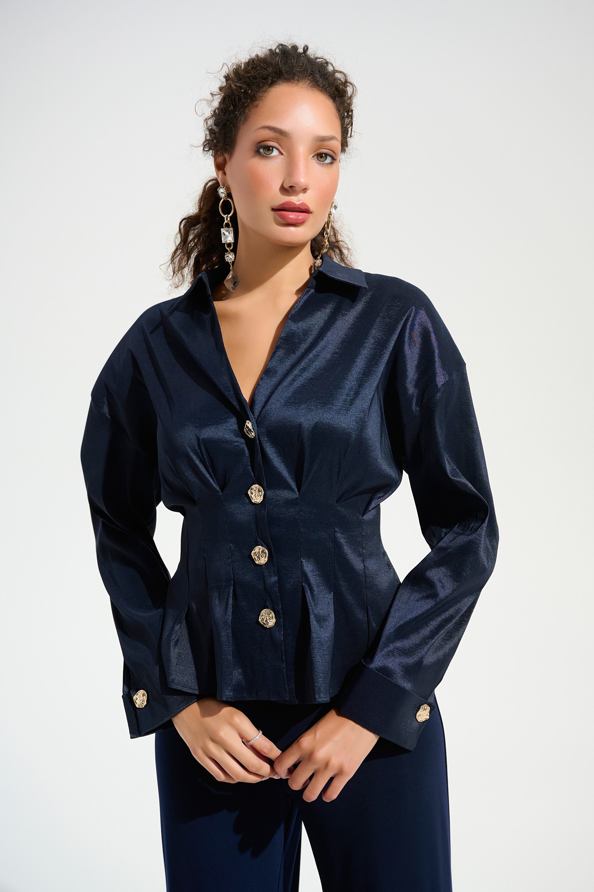 Joseph Ribkoff Fit And Flare Blouse With Chain Link Button Cuffs Style 261742