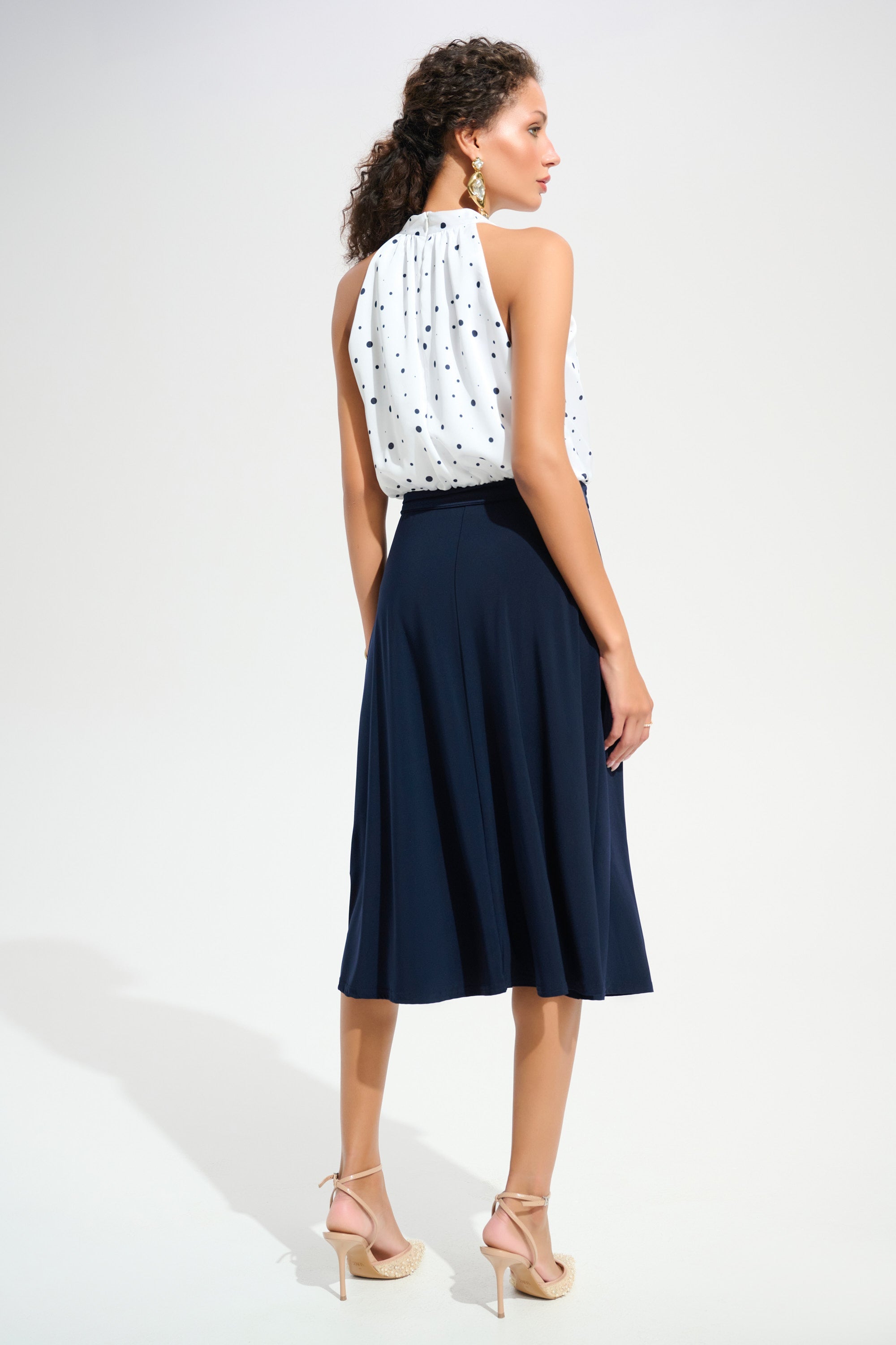Joseph Ribkoff Dot Print A-Line Dress With Silky Knit Skirt Style 261750