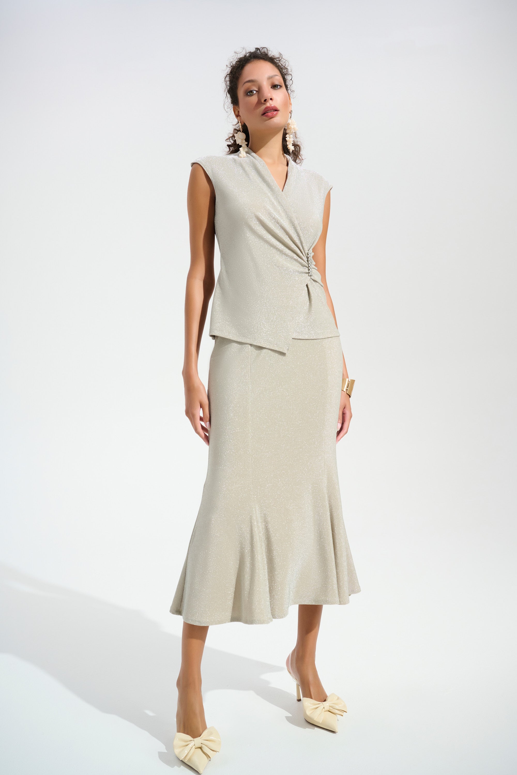 Joseph Ribkoff Sparkle Knit Wrap Top With Rhinestones Ornament Style 261758