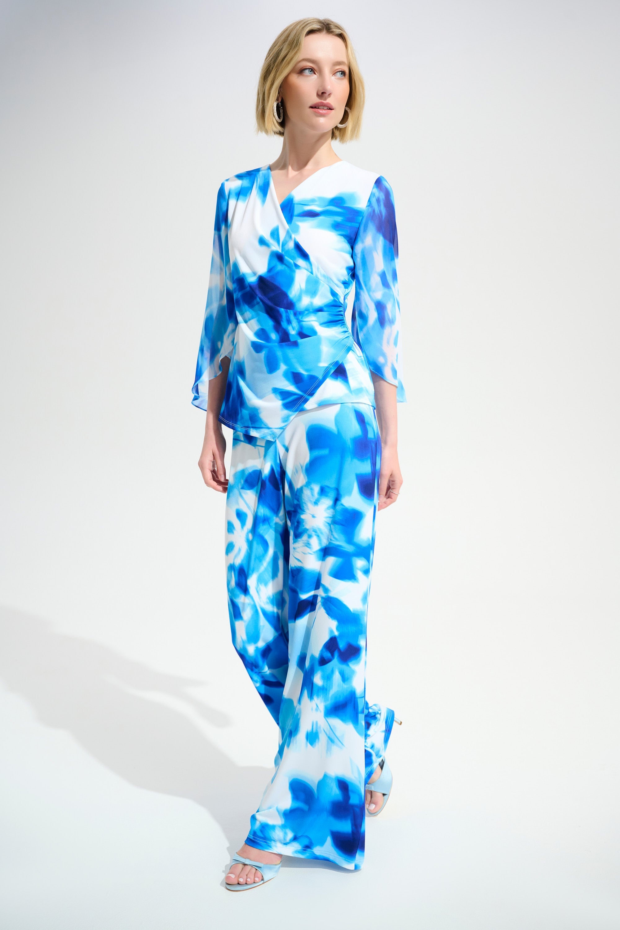 Joseph Ribkoff Floral Print Wrap Top With Chiffon Sleeves Style 261775