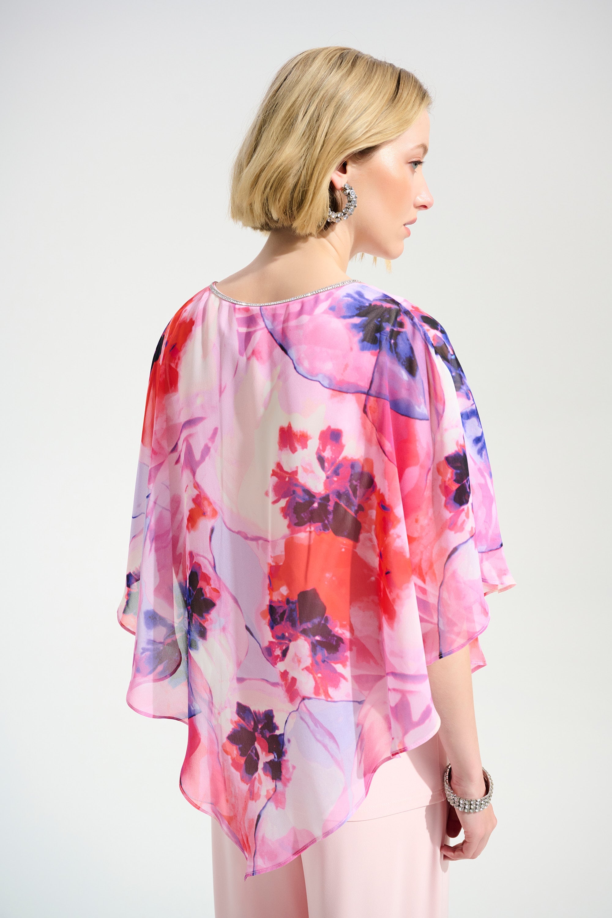Joseph Ribkoff Floral Print Poncho Top With Chiffon Layer Style 261777