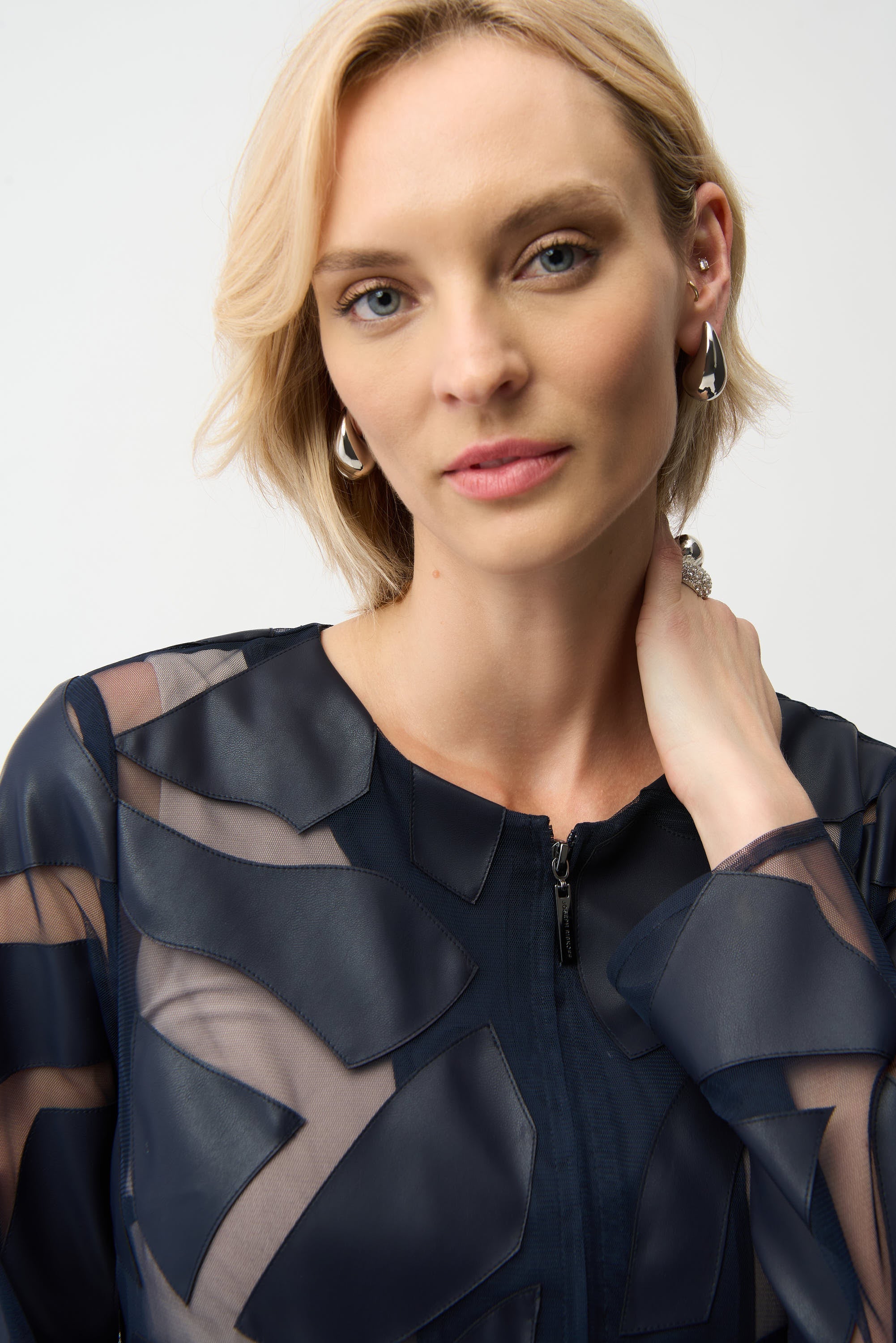 Joseph Ribkoff Laser Cut Leatherette Fitted Jacket Style 261906