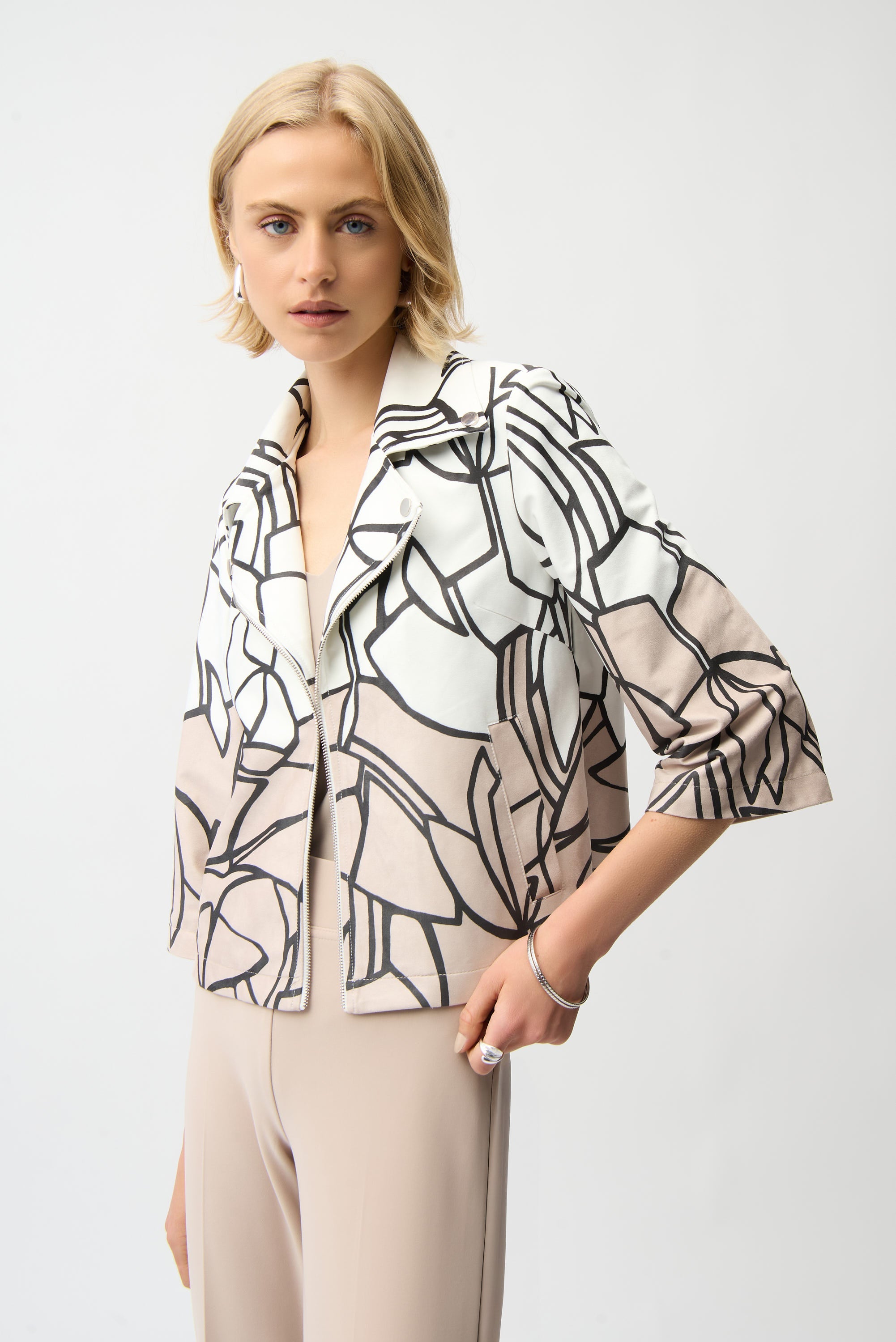 Joseph Ribkoff Faux Suede Abstract Print Swing Jacket Style 261908