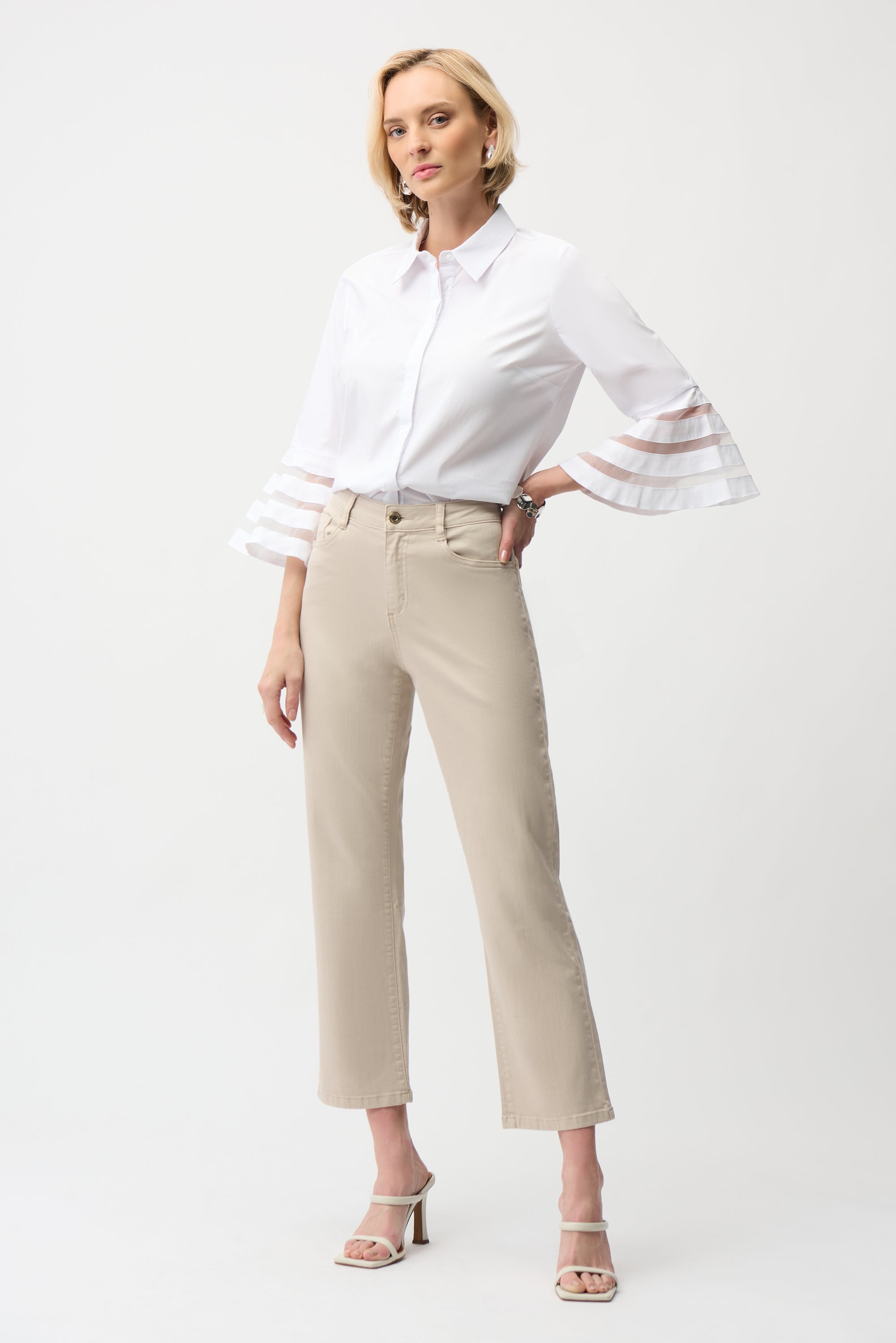 Joseph Ribkoff Poplin Straight Blouse with Organza Bell Sleeves Style 261933