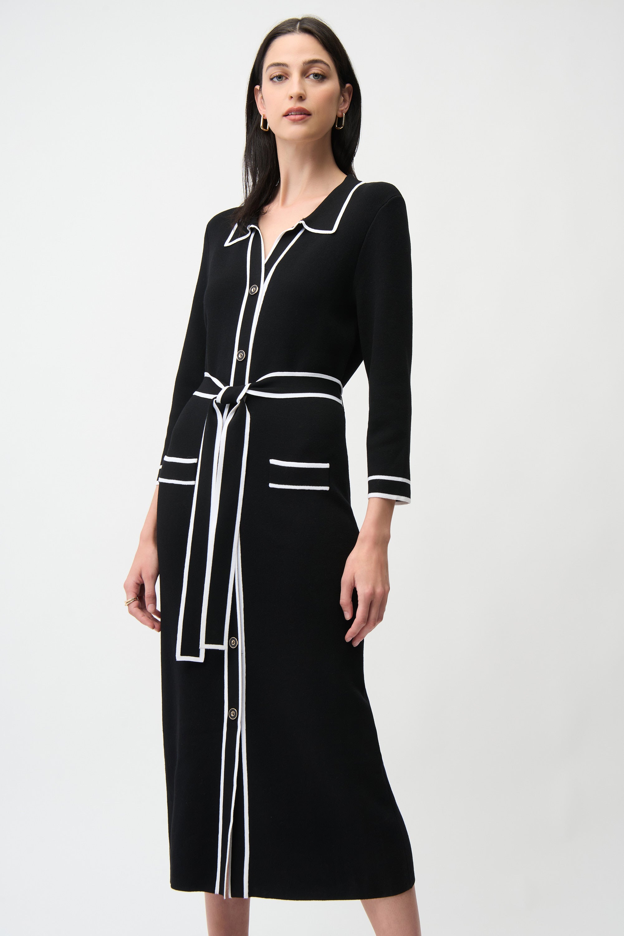 Joseph Ribkoff Shirt Dress with Contrast Piping And Sash Style 261944