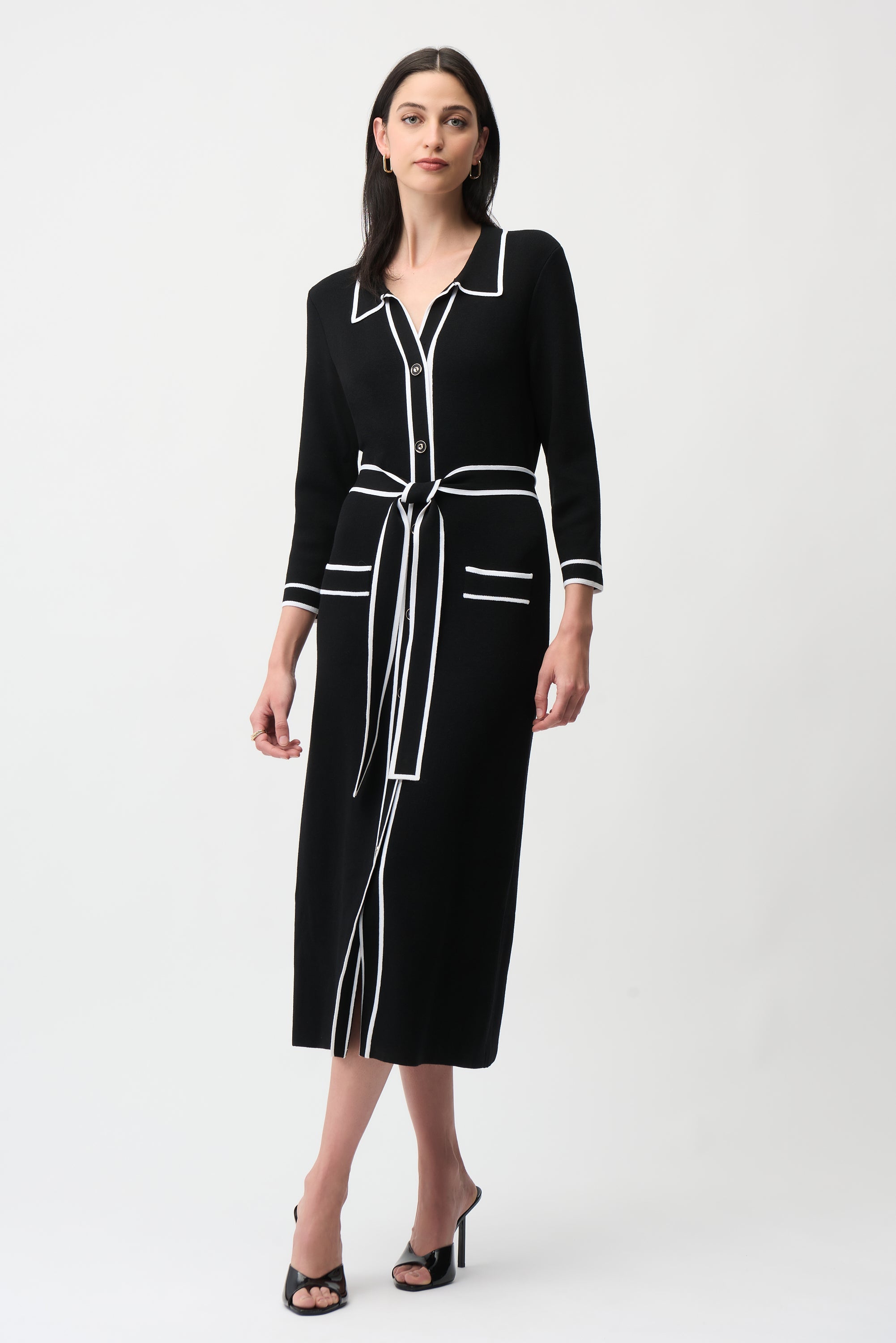 Joseph Ribkoff Shirt Dress with Contrast Piping And Sash Style 261944