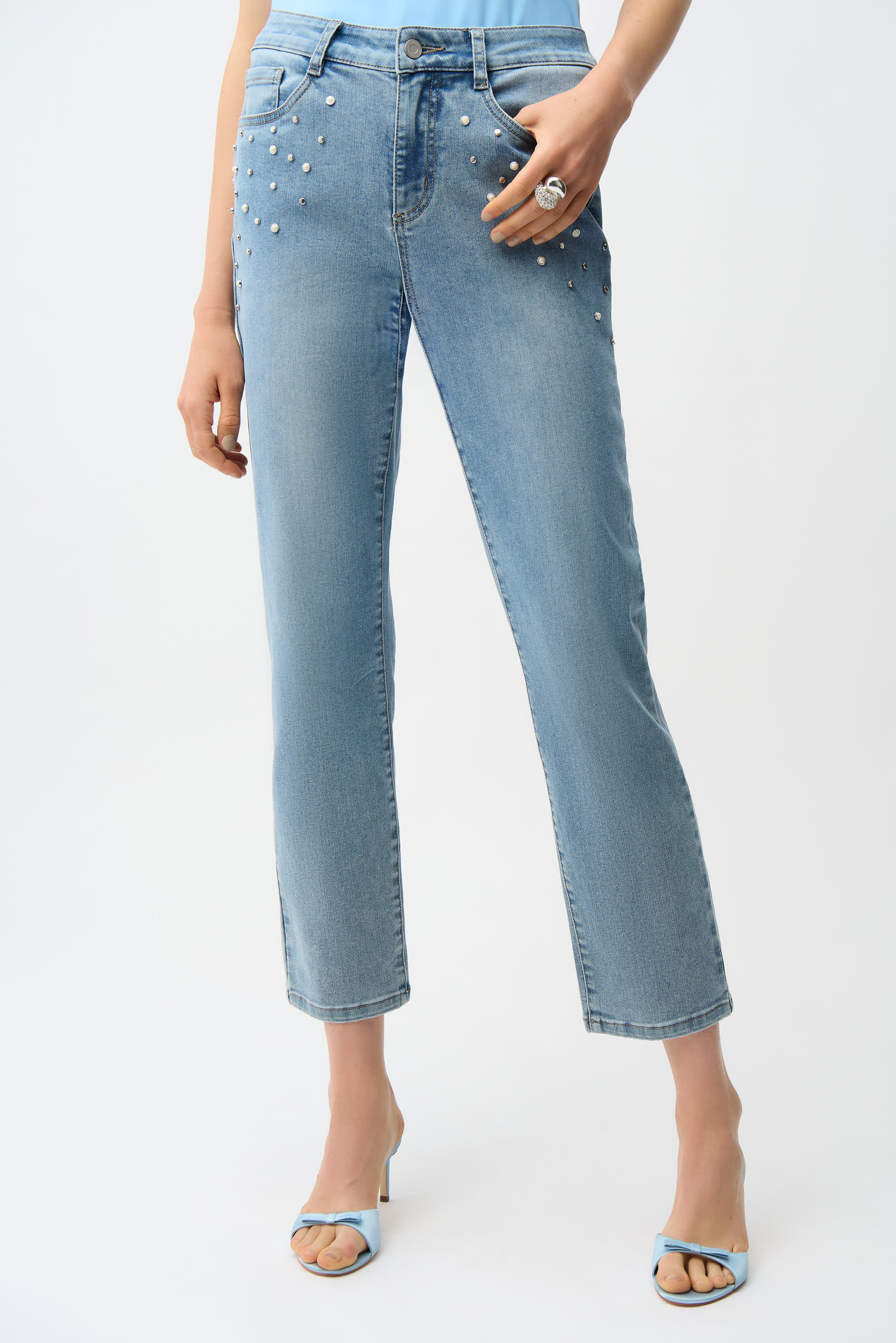 Joseph Ribkoff Slim Leg Jeans With Pearls and Studs Style 261947