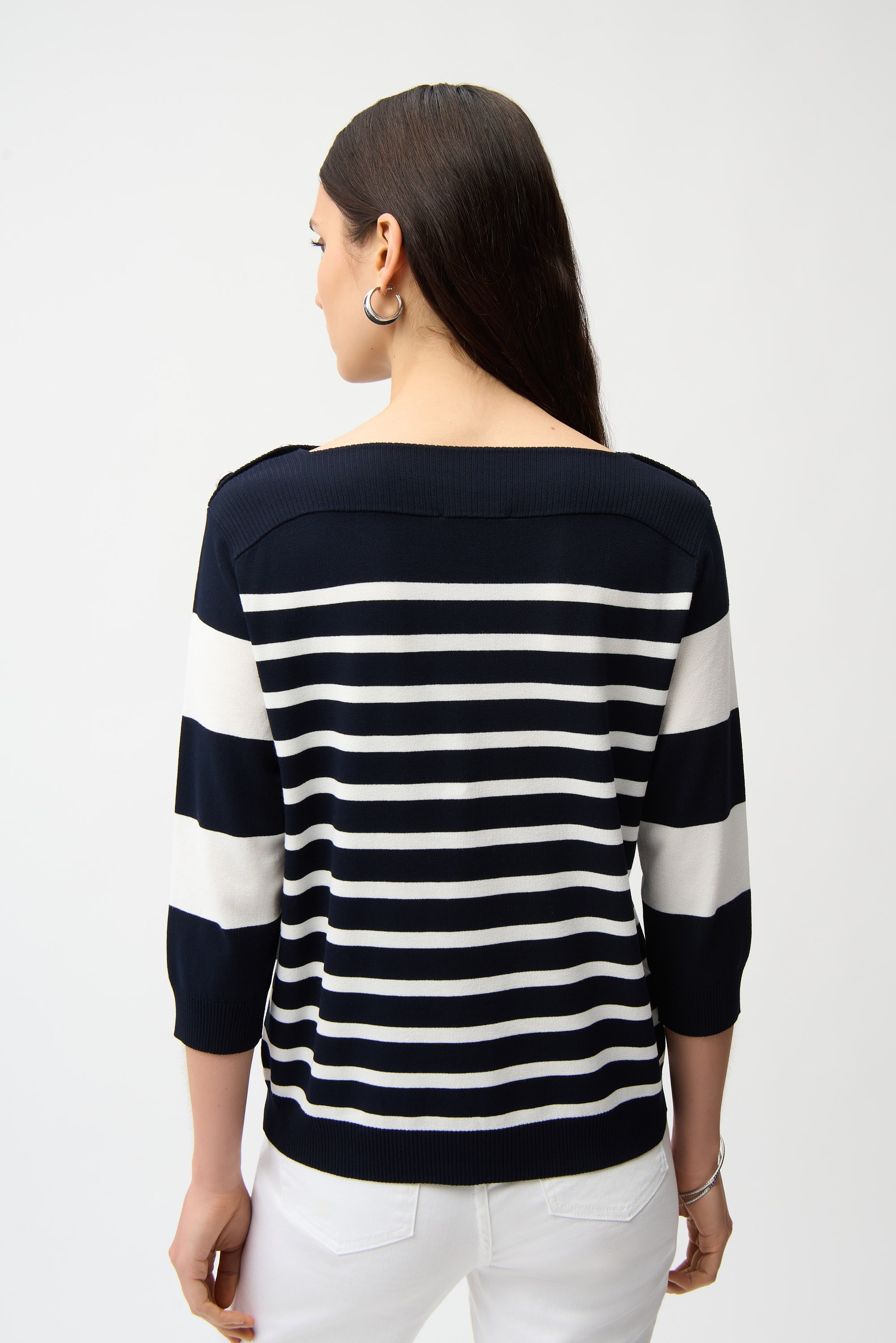 Joseph Ribkoff Stripe Print Sweater with Boat Neckline Style 261963