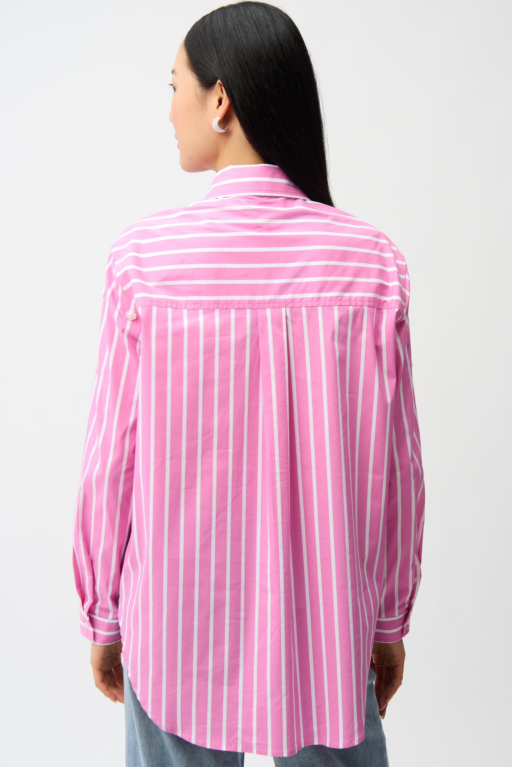 Joseph Ribkoff Cotton Stripe Print Boxy Blouse With Rhinestones Style 261966