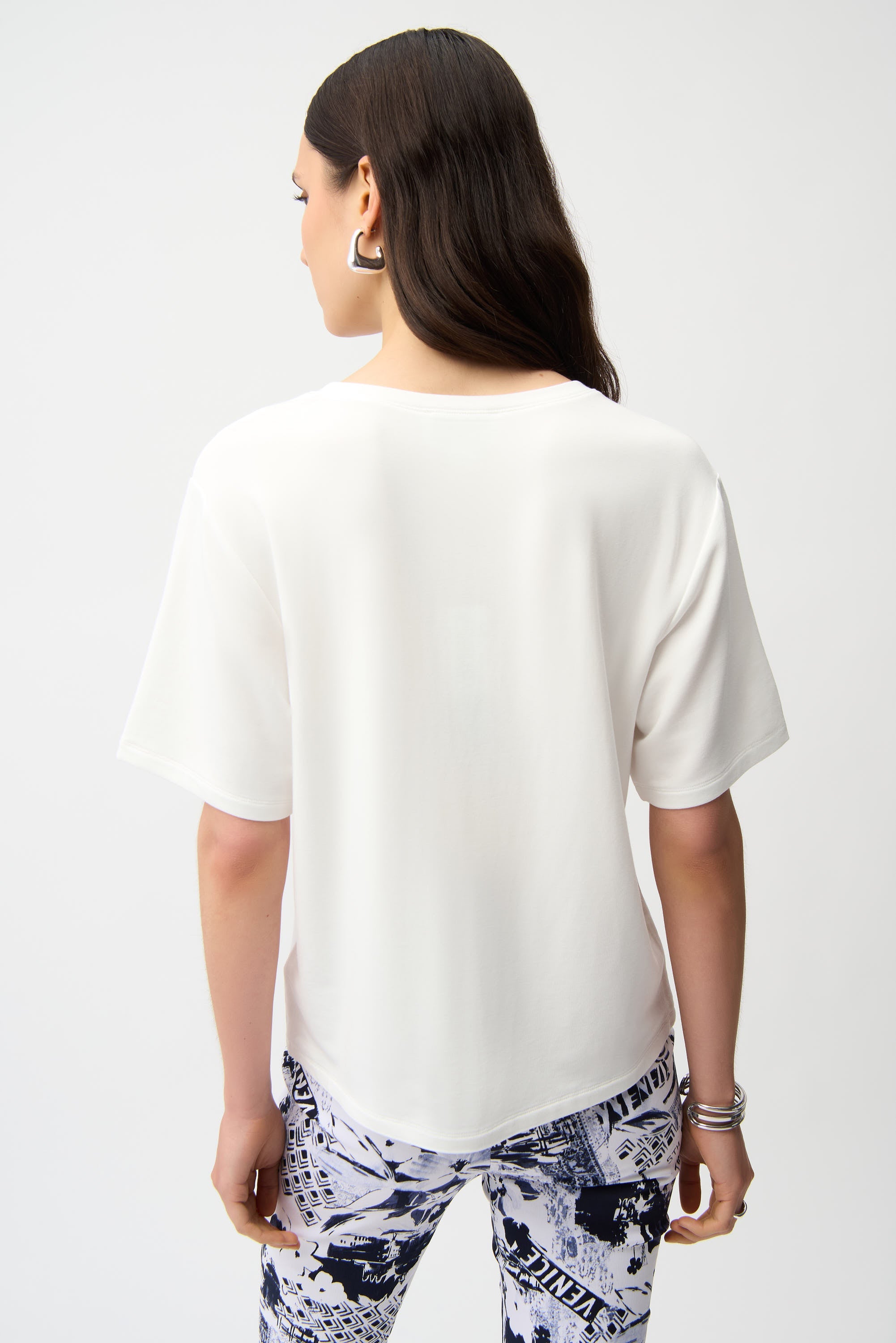 Joseph Ribkoff Front Print Straight T-Shirt With Rhinestones Style 261967