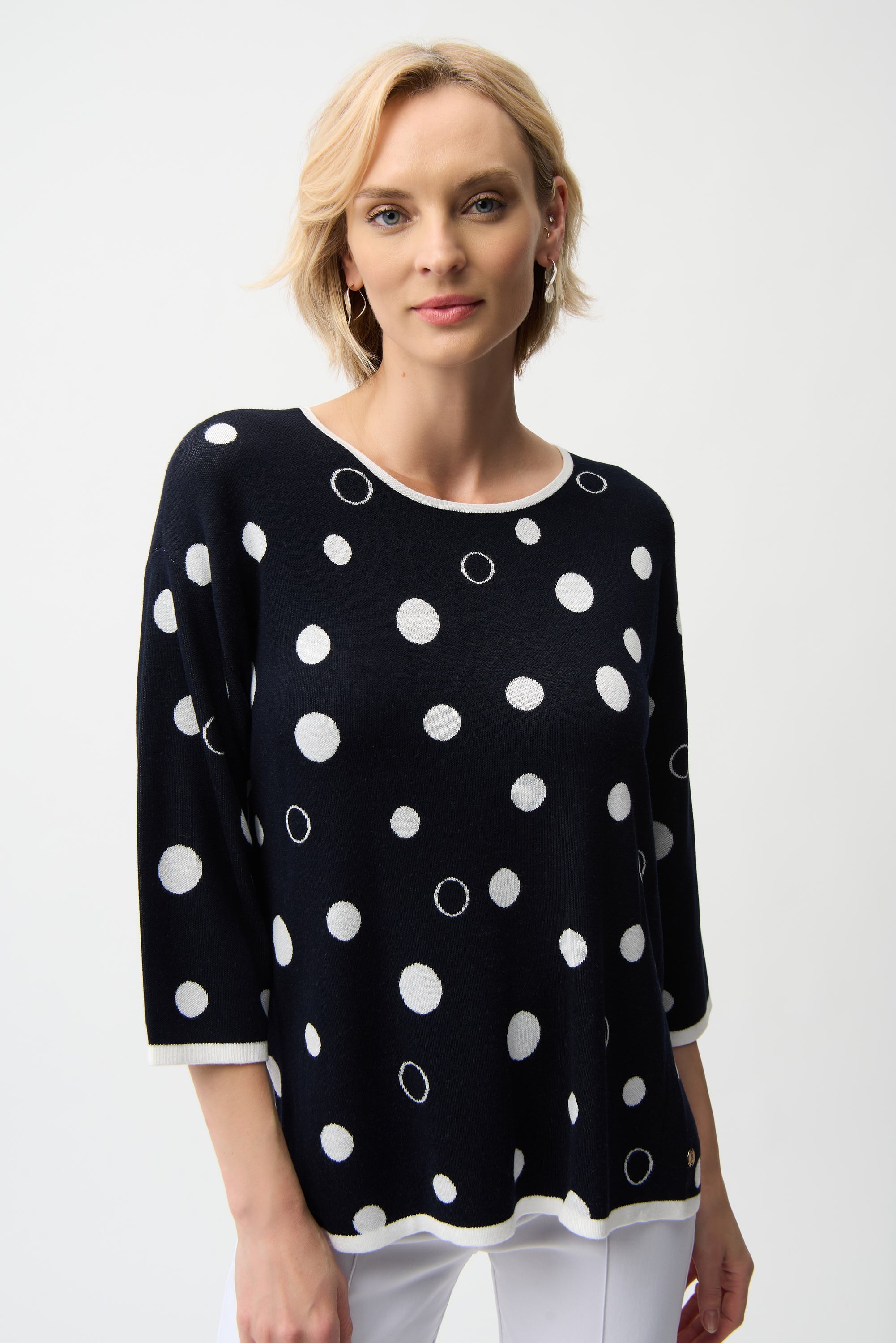 Joseph Ribkoff Polka Dot Print Relaxed Fit Sweater Style 261979