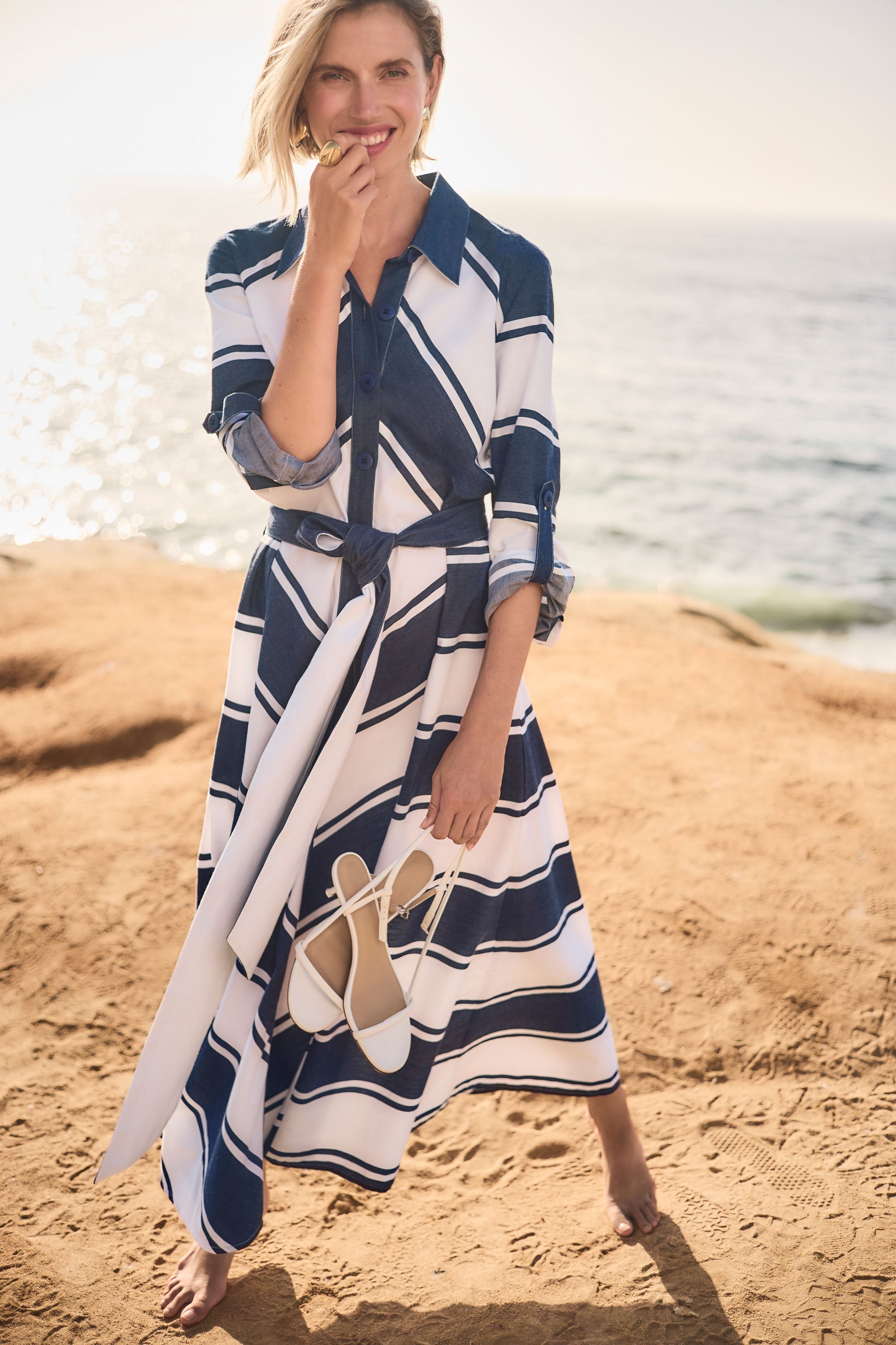 Joseph Ribkoff Stripe Print Fit & Flare Shirt Dress with Sash Style 261936