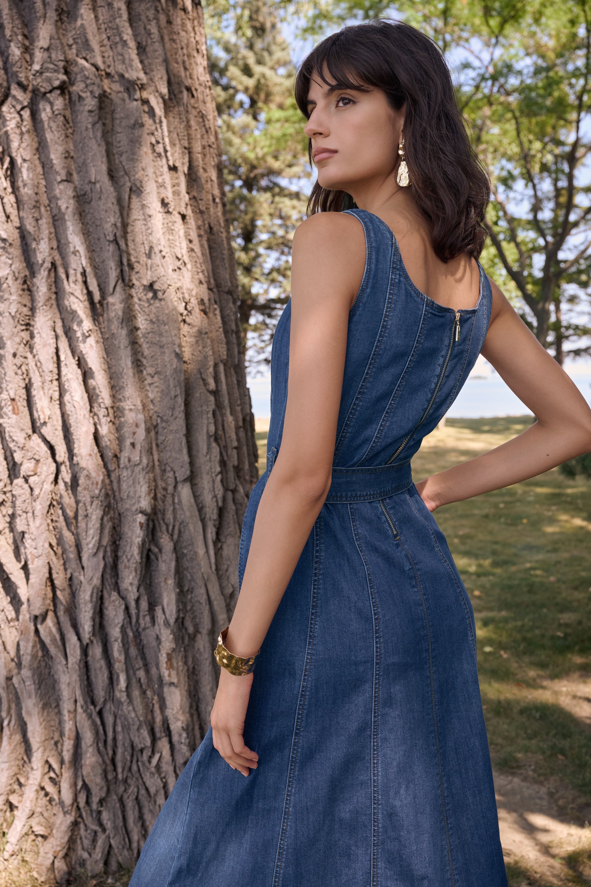 Joseph Ribkoff Denim Fit And Flare Midi Dress With Belt Style 262901