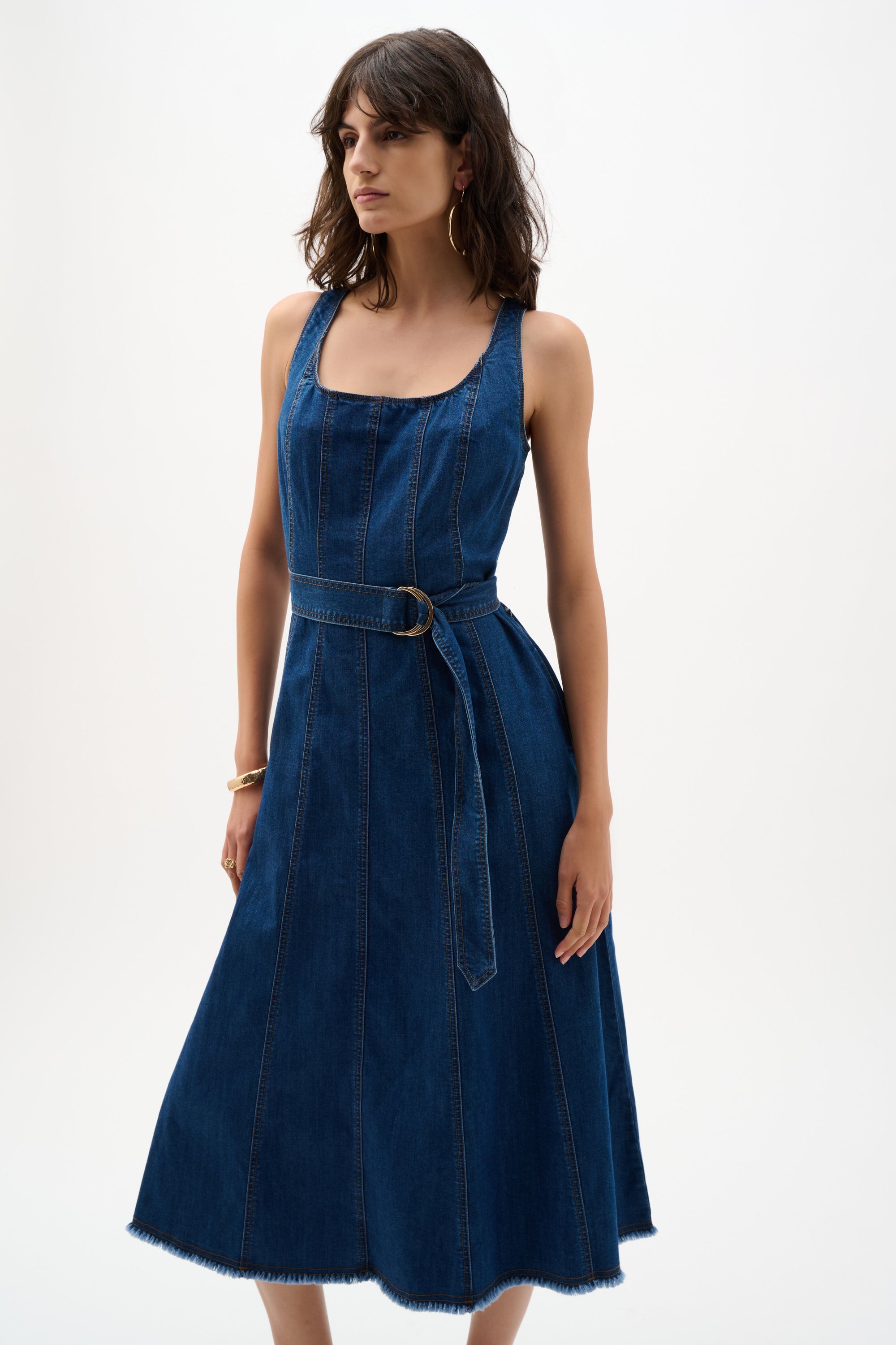 Joseph Ribkoff Denim Fit And Flare Midi Dress With Belt Style 262901