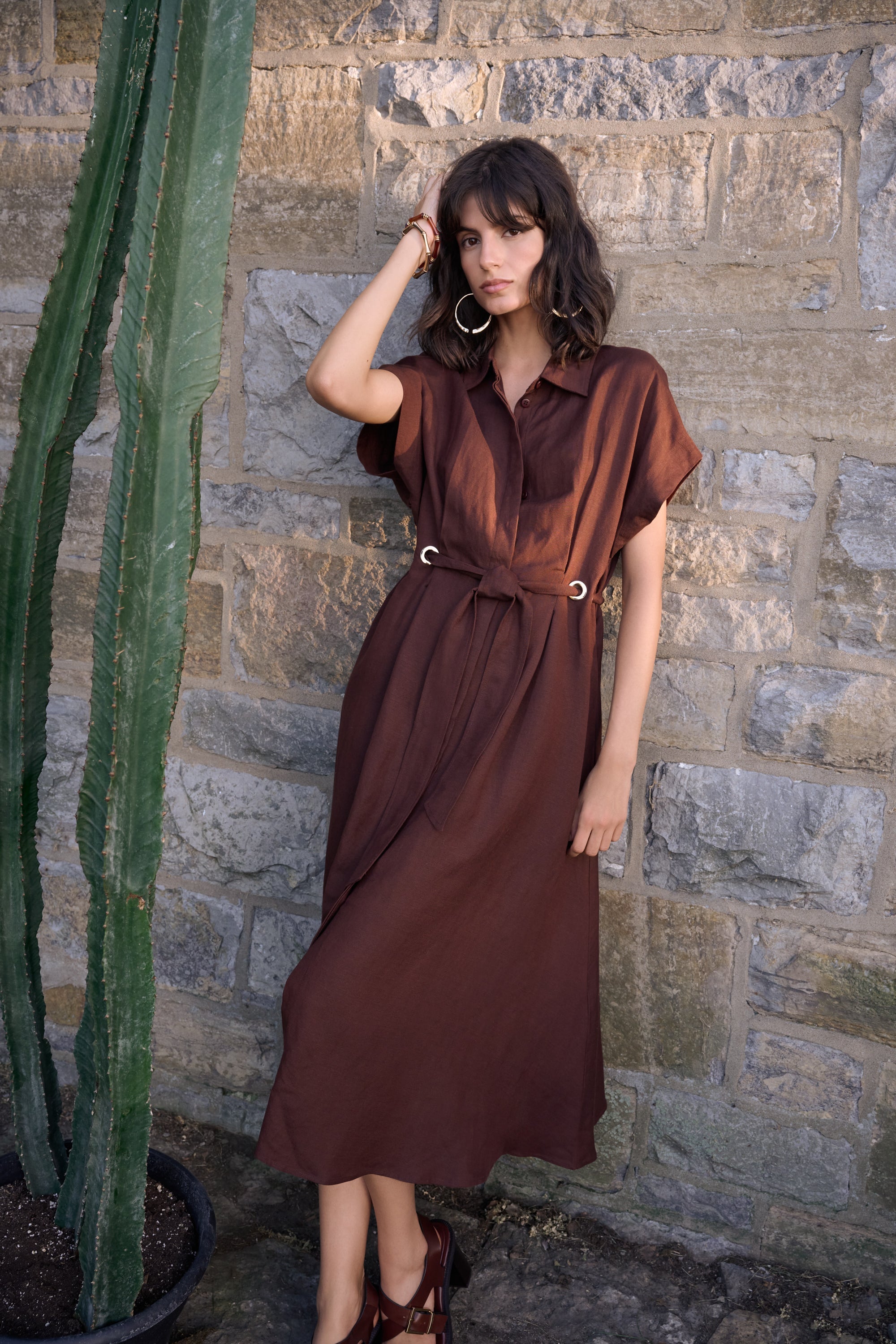 Joseph Ribkoff Linen Blend Fit & Flare Shirt Dress With Sash Style 262907