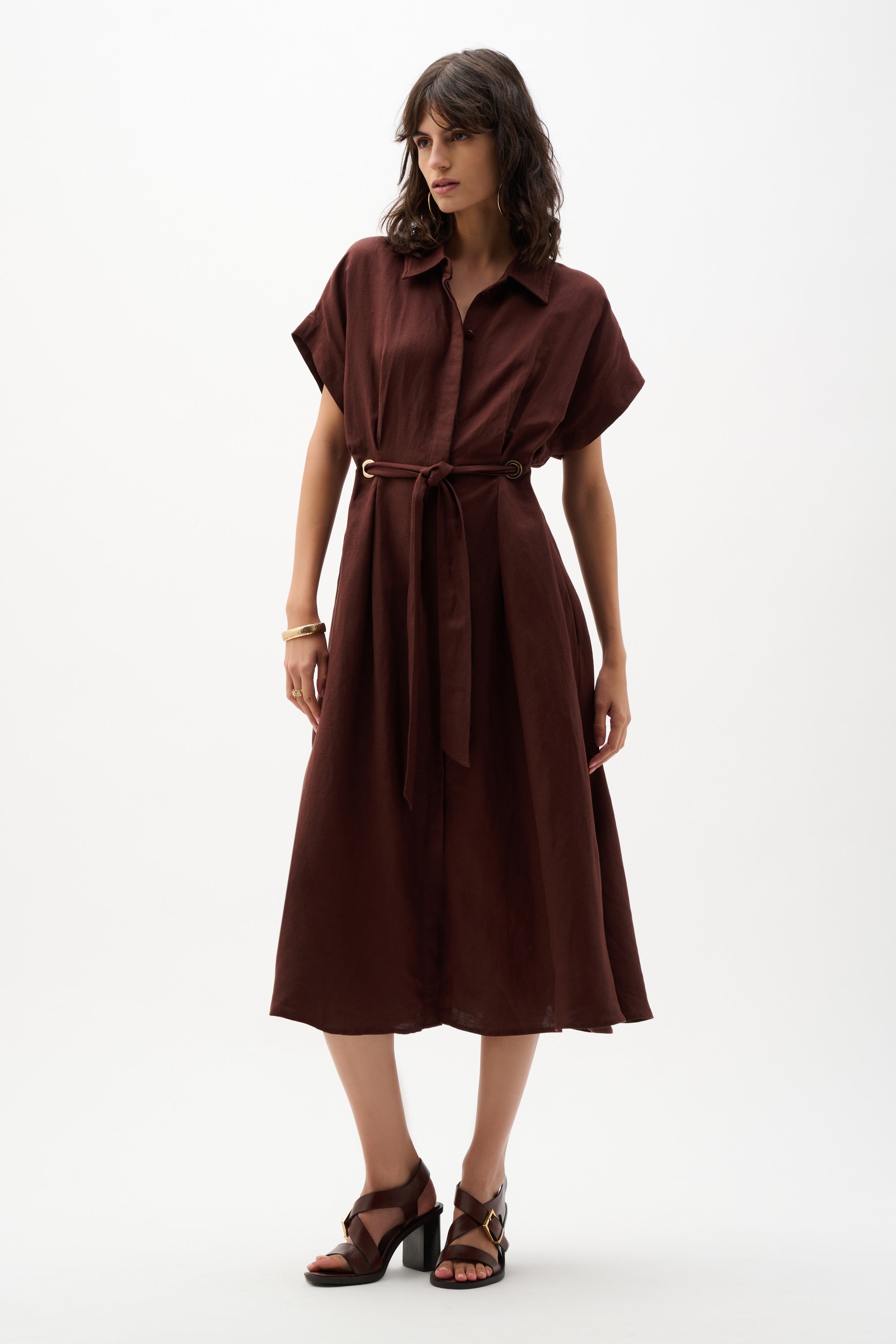Joseph Ribkoff Linen Blend Fit & Flare Shirt Dress With Sash Style 262907