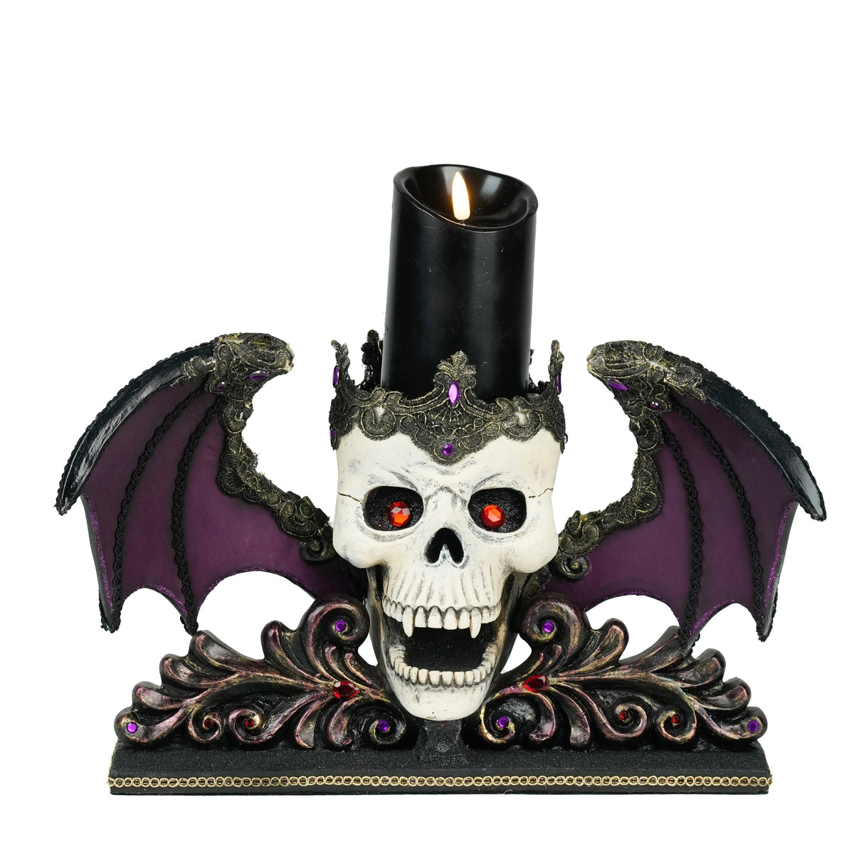 Winged Skull Pillar Candle Holder | Halloween Decor | Katherine's Collection