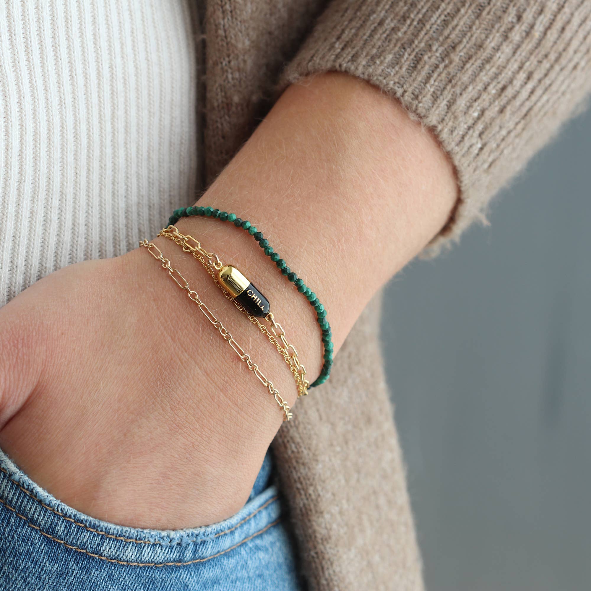 Kris Nations - Chill Pill Charm Bracelet 18K Gold Vermeil | Sterling Silver Charm Gold Filled | Sterling Silver Drawn Cable Chain Multiple Colors Lobster Clasp Nickel Free Ships from CA