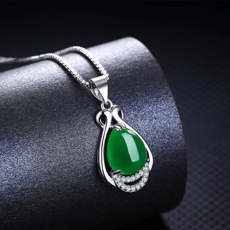 White Gold Plated Red Corundum Vintage Green Pendant