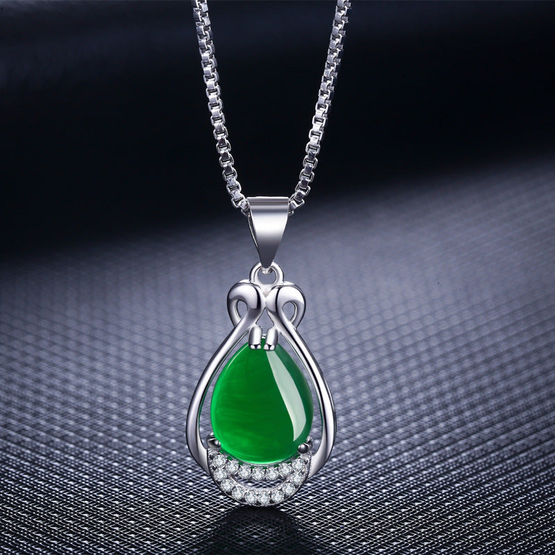 White Gold Plated Red Corundum Vintage Green Pendant