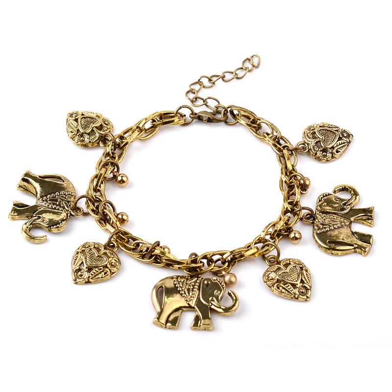 Fashion Vintage Elephant Holiday Gift Peach Bracelet