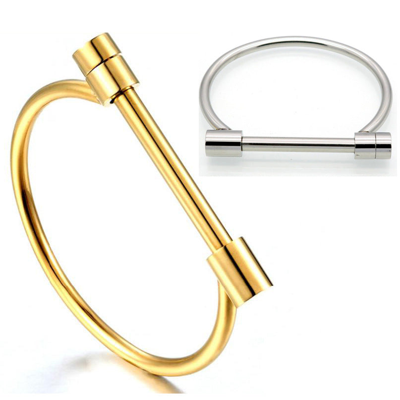 Fashion Three-color Stainless Steel Horseshoe Titanium Word Bracelet