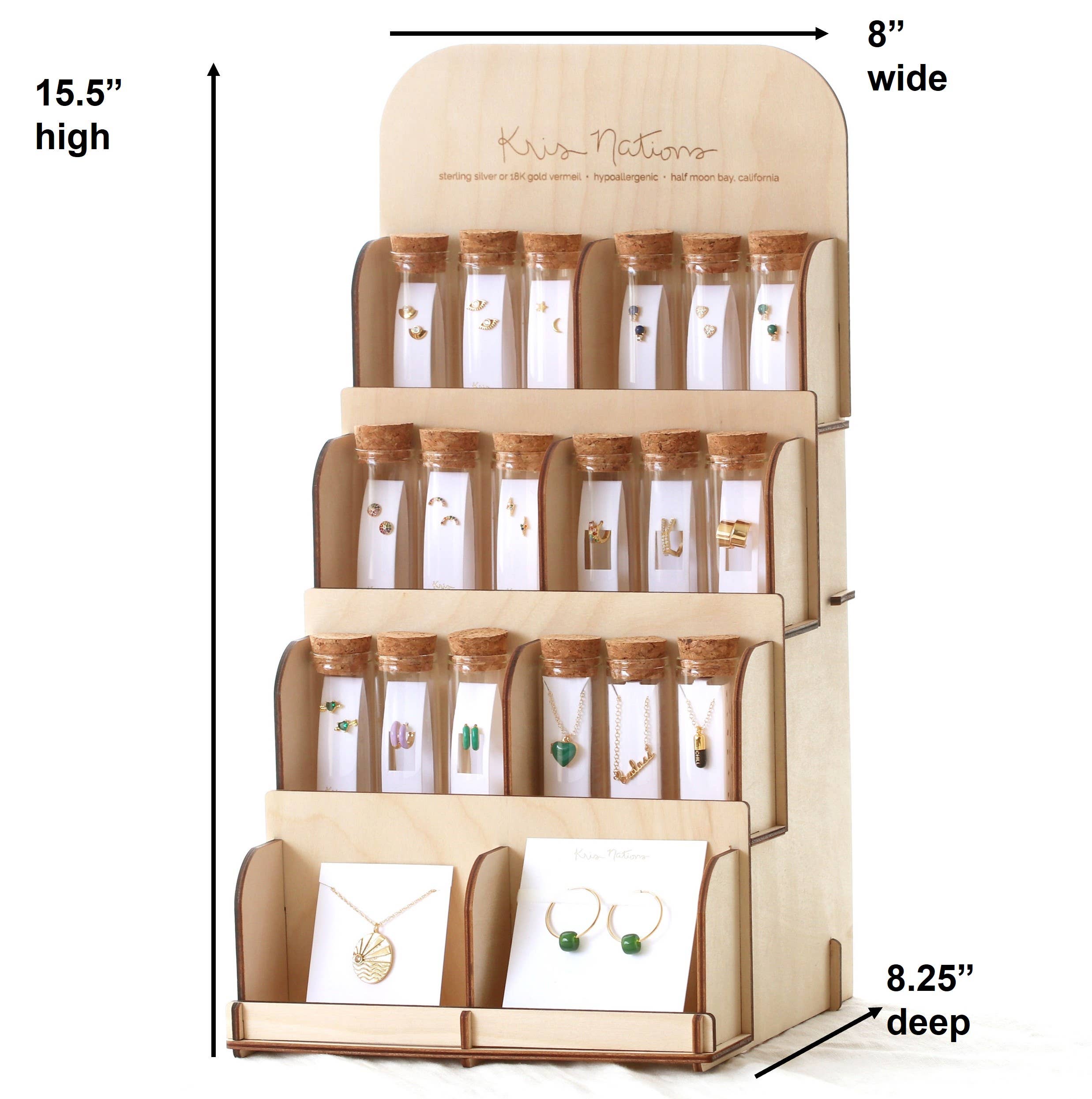 Kris Nations - Vertical Wooden Countertop Display 15.5 Tall, 8.25 Deep Holds 24 Bottles