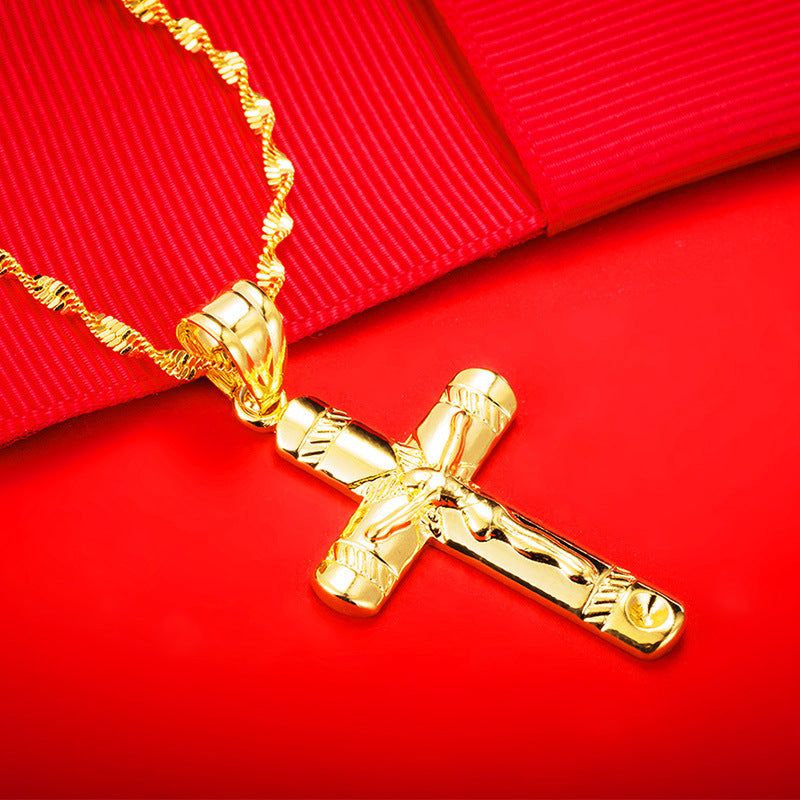 Women's & Men's Retro Alluvial Gold Cross For Couple Copper Necklaces