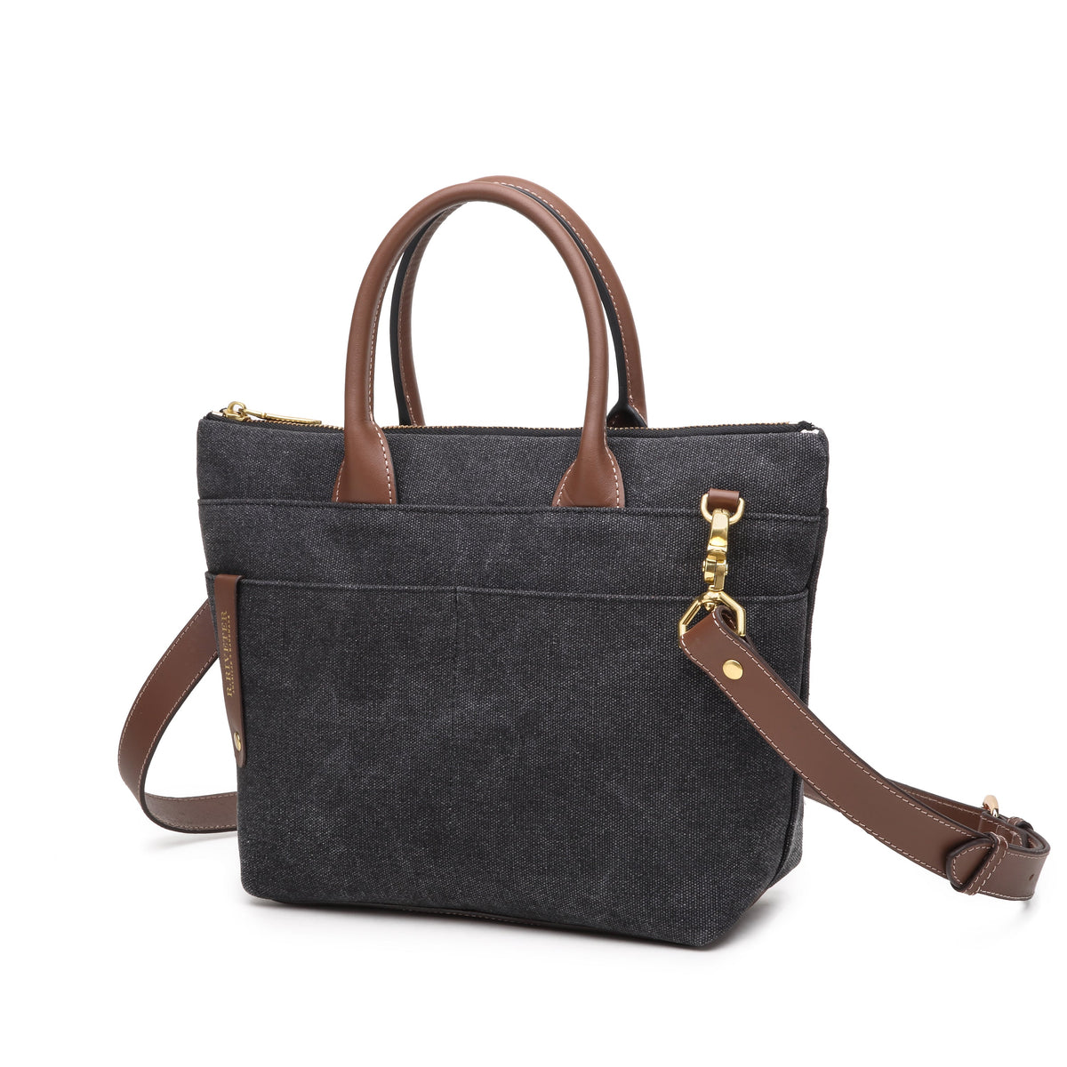 Dot Tote | Black Washed Canvas + Brown