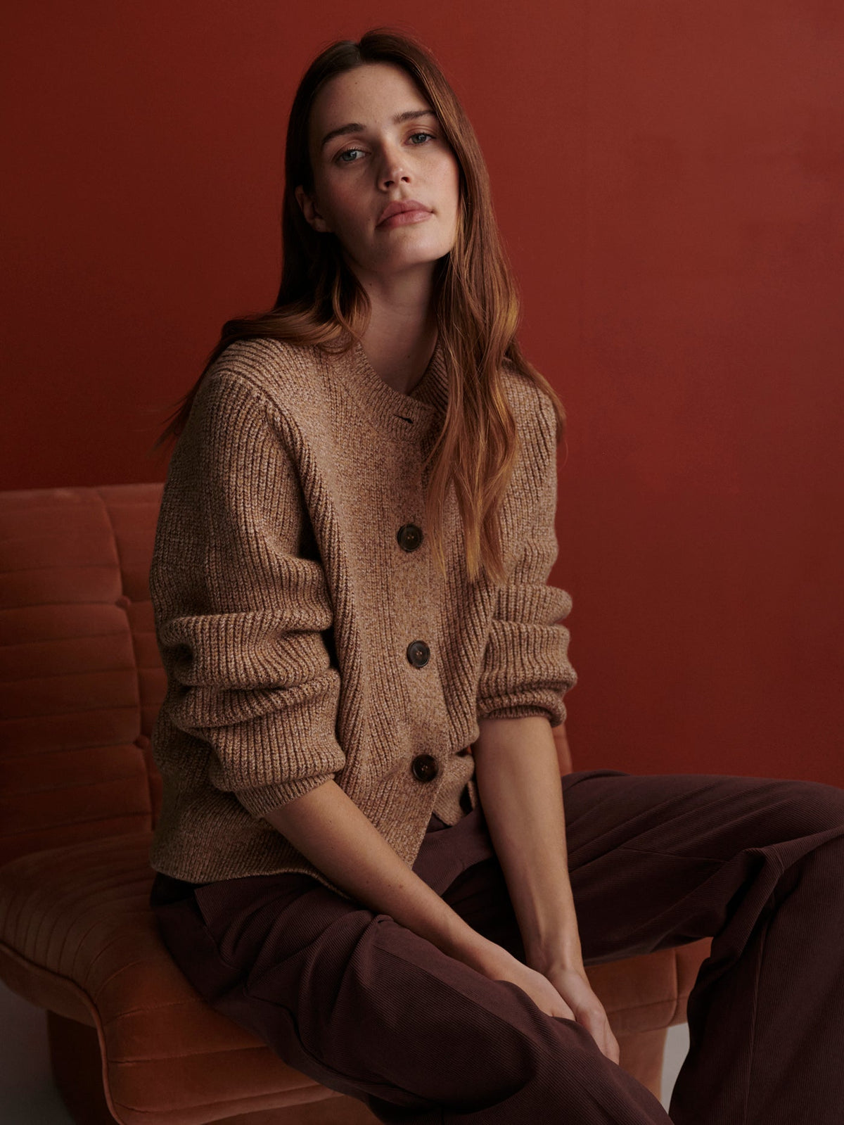 Varley Patricia Rib Cardigan in Golden Bronze Fleck
