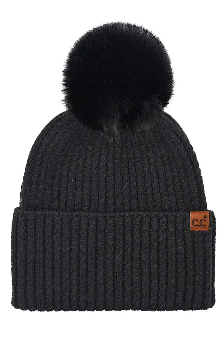 C.C Cable Cuff Pom Beanie