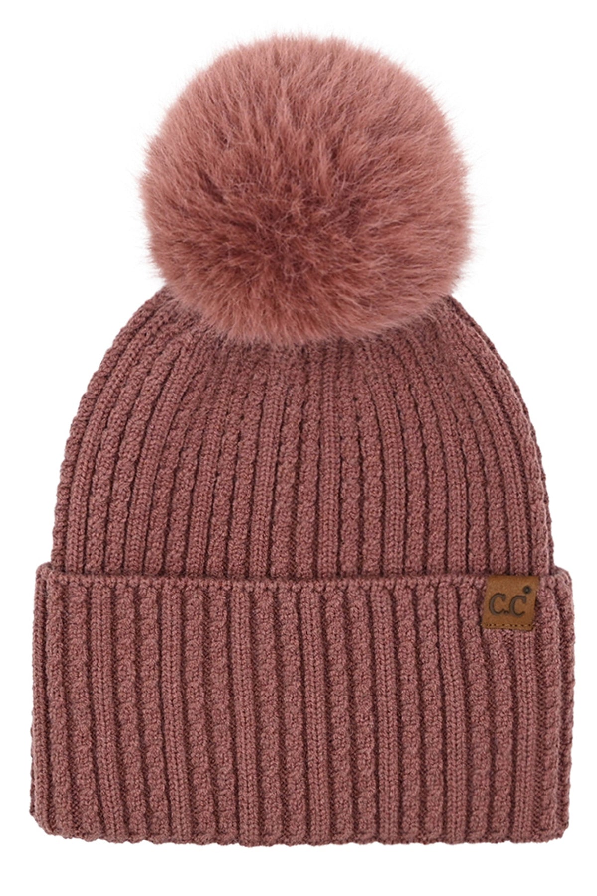 C.C Cable Cuff Pom Beanie