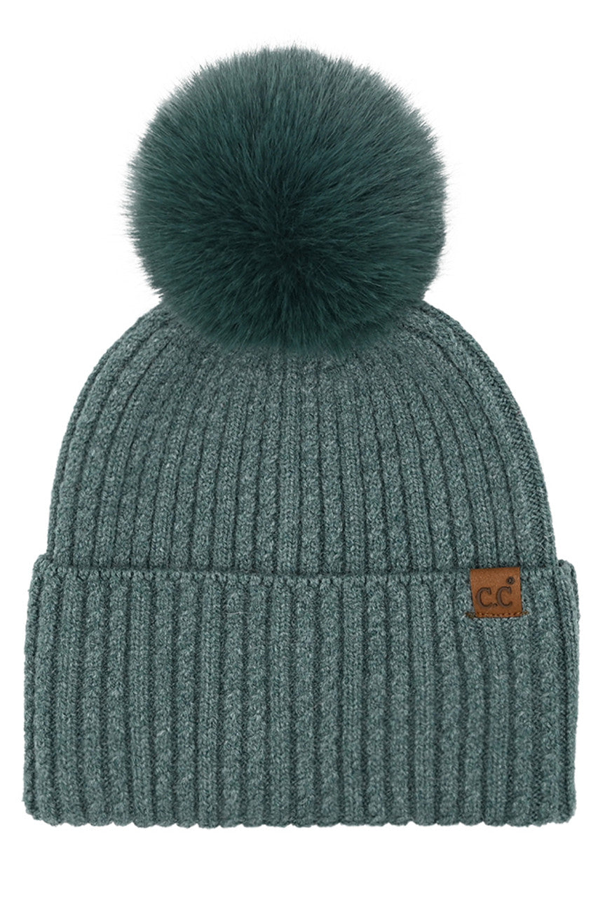 C.C Cable Cuff Pom Beanie