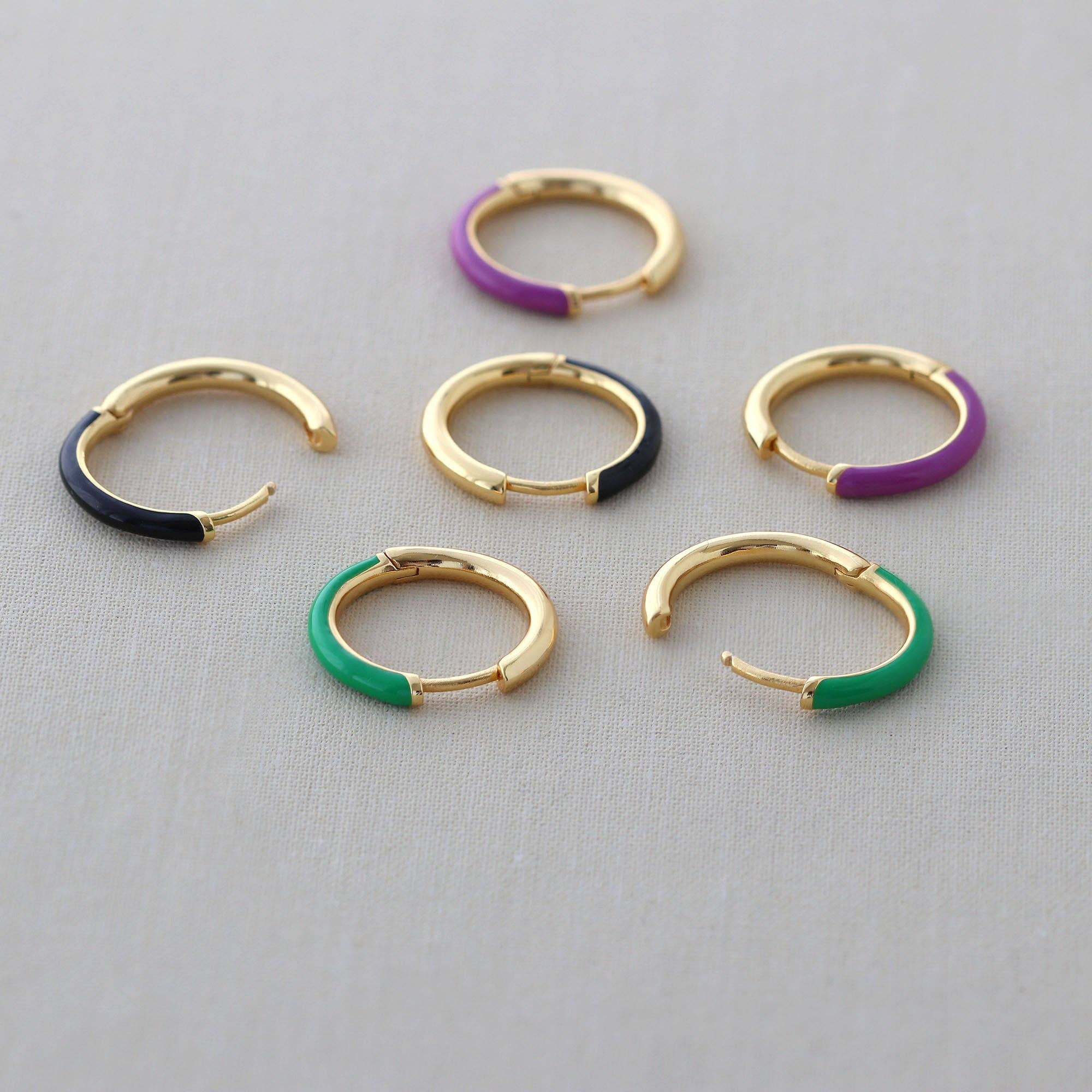 Kris Nations - Gilded Enamel Hoop Earrings 18K Gold Vermeil 20mm Hoops Multiple Colors Hinge Closure Nickel Free Hypoallergenic Ships from CA