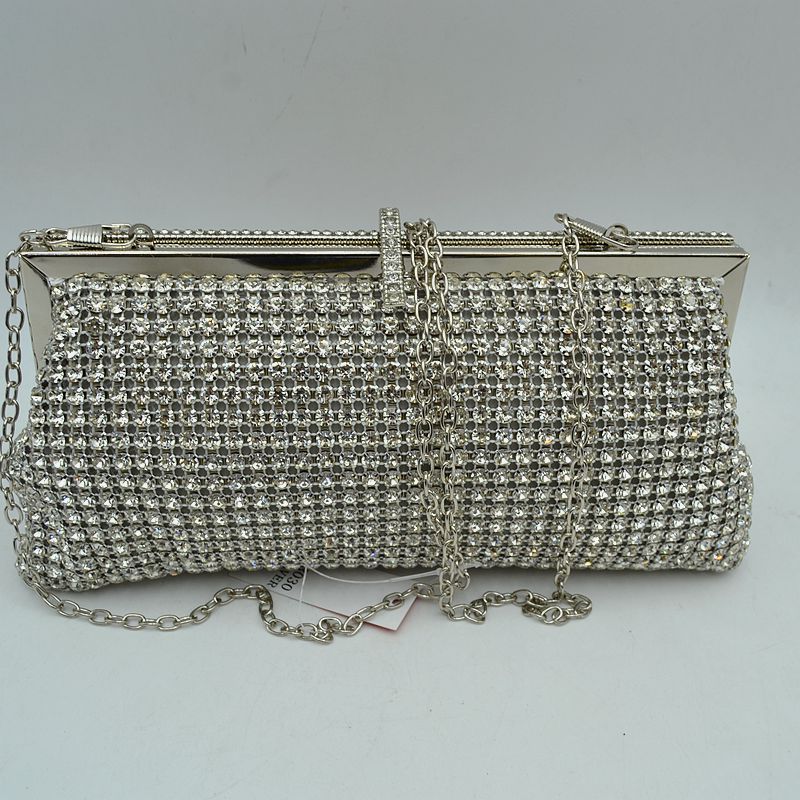 Rhinestone Evening Clutch Bag with Detachable Chain Shoulder Strap and Crystal Embellished Clasp