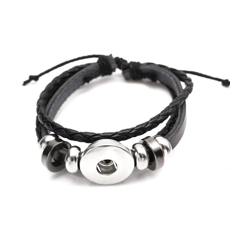 Women's & Men's Button Leather Couple Personalized Bracelet