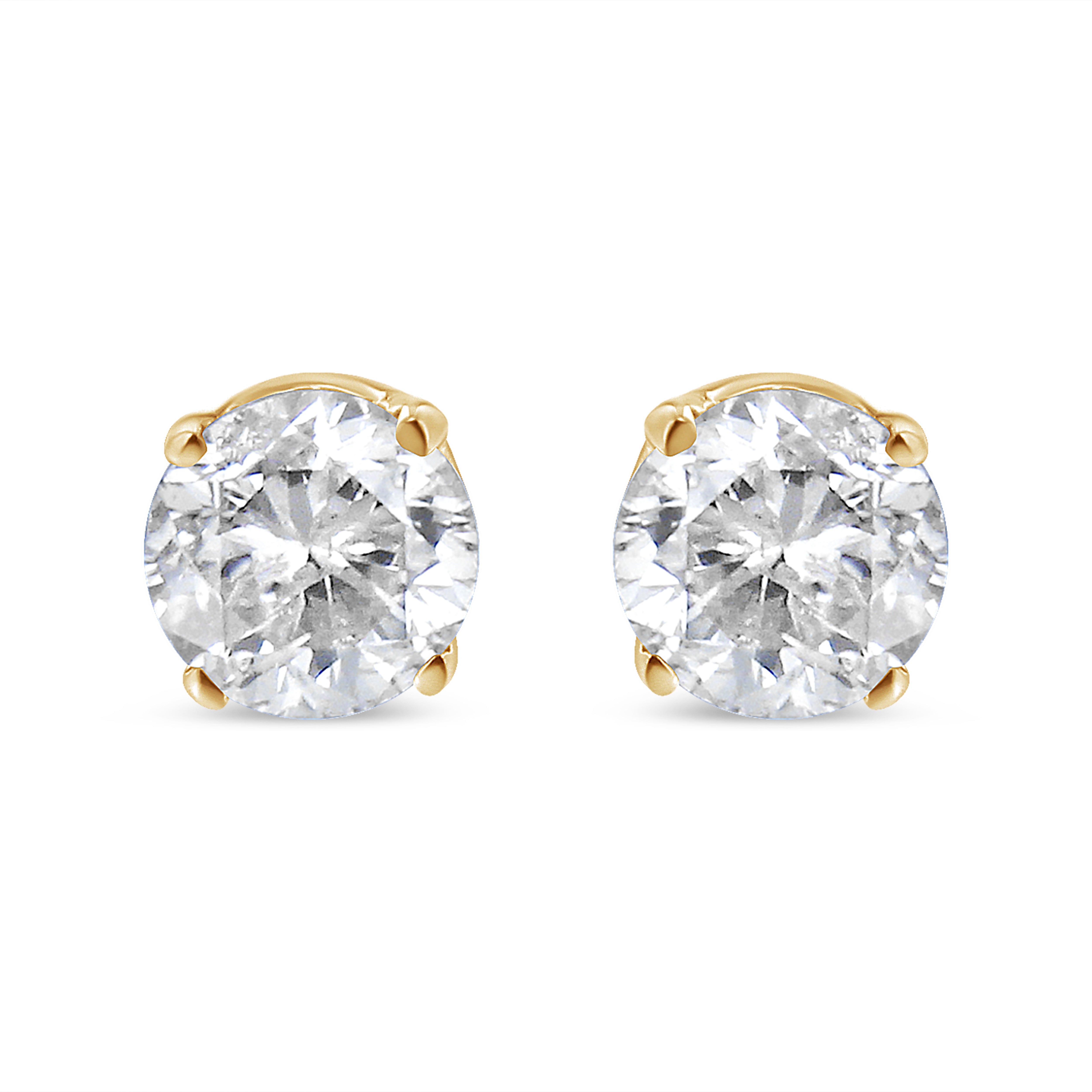 AGS Certified 14K Yellow Gold 1/2 Cttw 4 Prong Set Brilliant Round-Cut Solitaire Diamond Push Back Stud Earrings (O-P, Color, SI2-I1 Clarity)