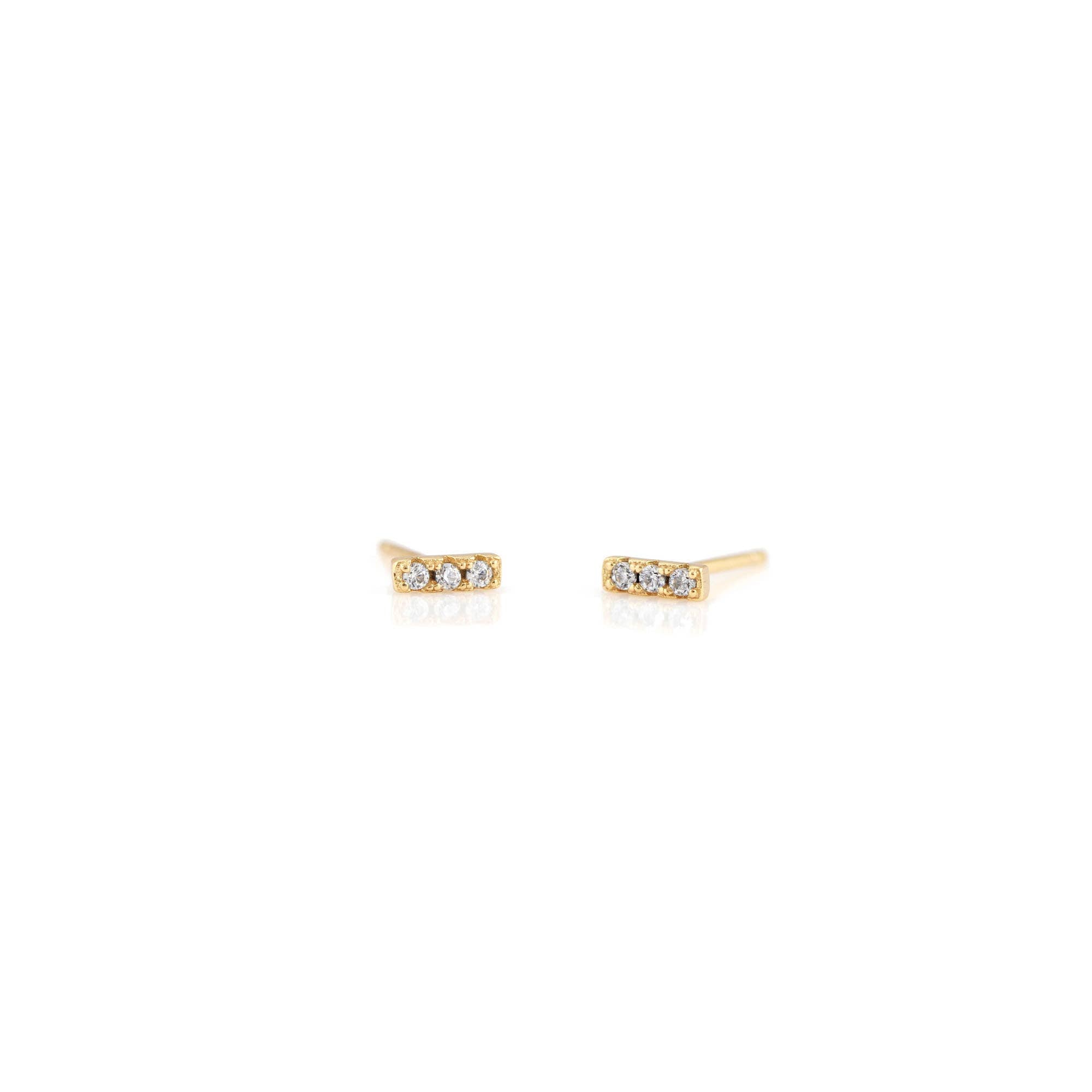 Kris Nations - Bar Dash Crystal Stud Earrings 18K Gold Vermeil | Sterling Silver CZ Crystals Nickel Free Hypoallergenic Ships from CA