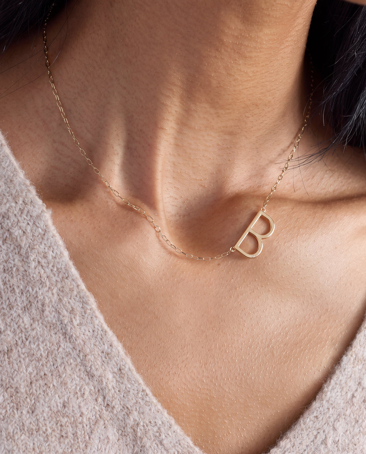 Initial B Precious Elongated Necklace