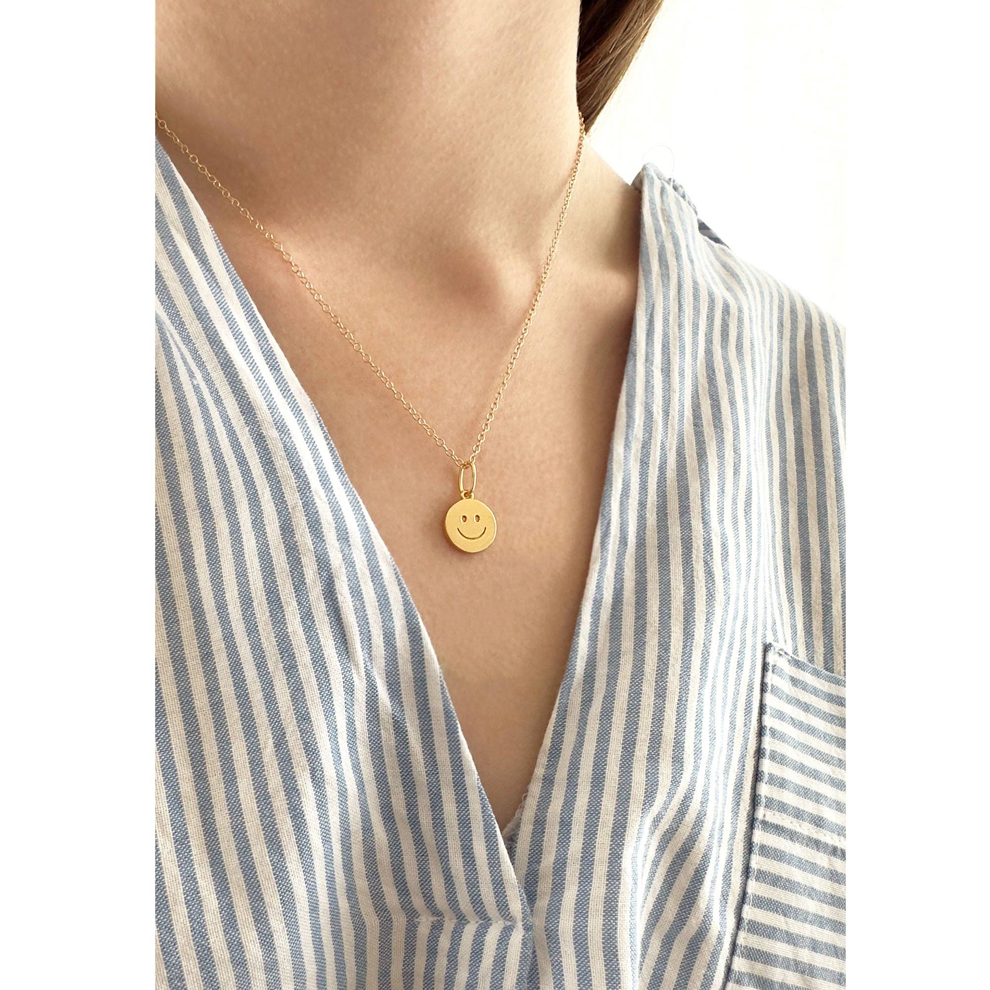 Kris Nations - Happy Charm Necklace 18K Gold Vermeil | Sterling Silver Charm Gold Filled | Sterling Silver Chain 16-18 Inches Nickel Free Ships from CA