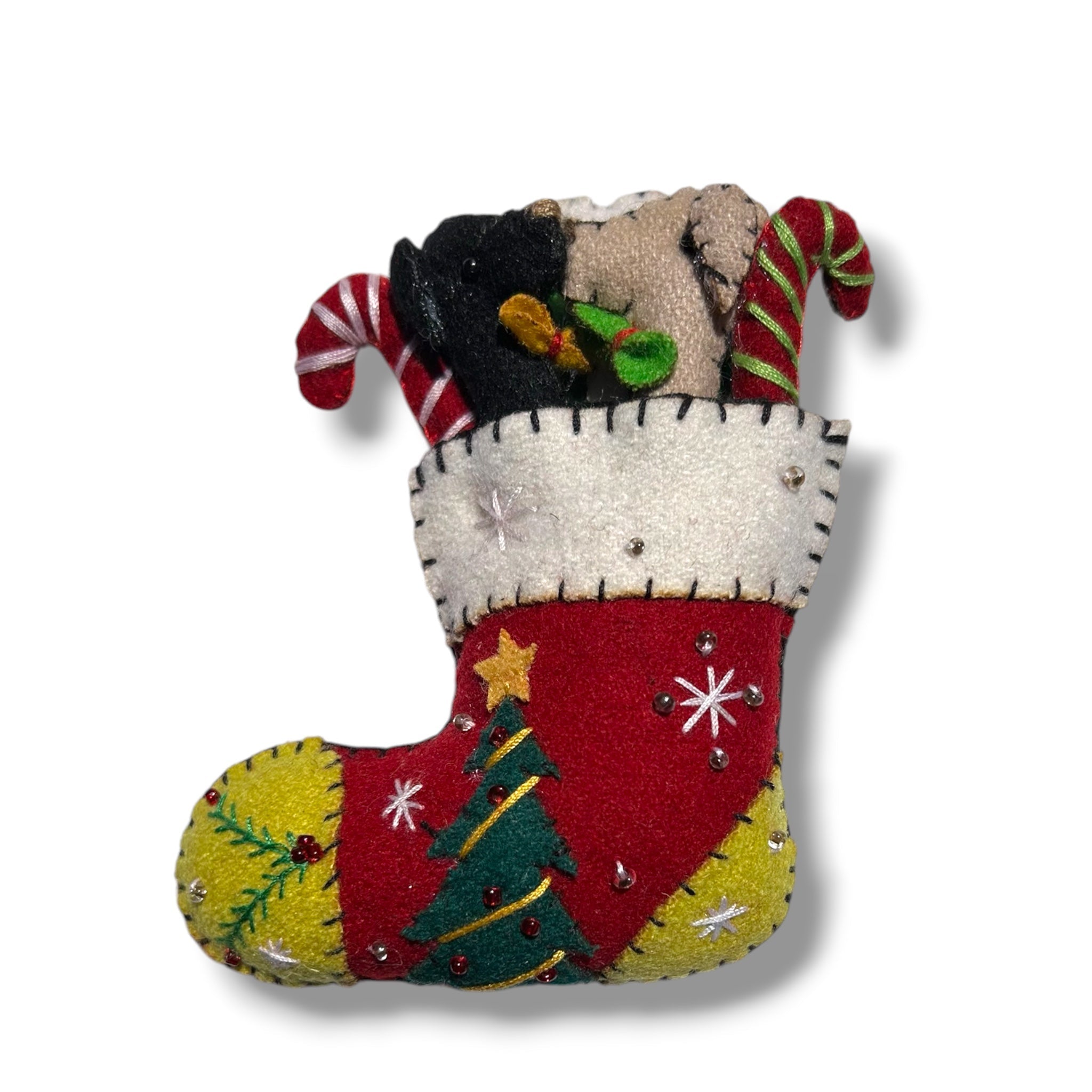 5" Red Stocking w/Gifts & 2 Dog's Head by Quirks! at Shirley Shoppe
