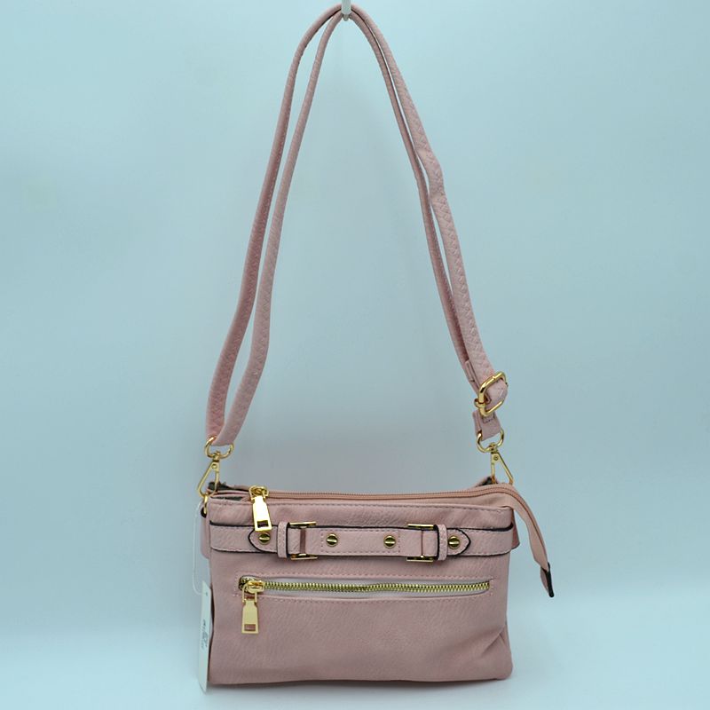 Multi-Zipper Crossbody Bag with Adjustable Strap and Gold Hardware