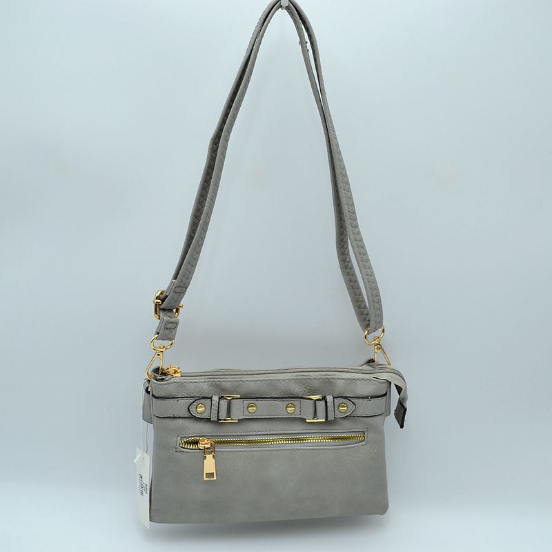 Multi-Zipper Crossbody Bag with Adjustable Strap and Gold Hardware