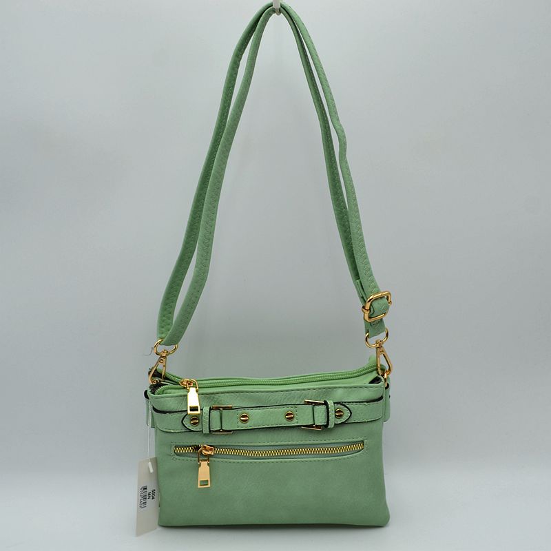 Multi-Zipper Crossbody Bag with Adjustable Strap and Gold Hardware