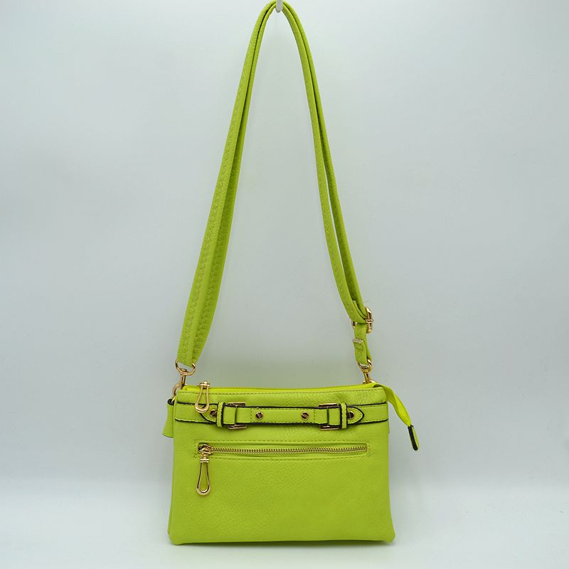 Multi-Zipper Crossbody Bag with Adjustable Strap and Gold Hardware