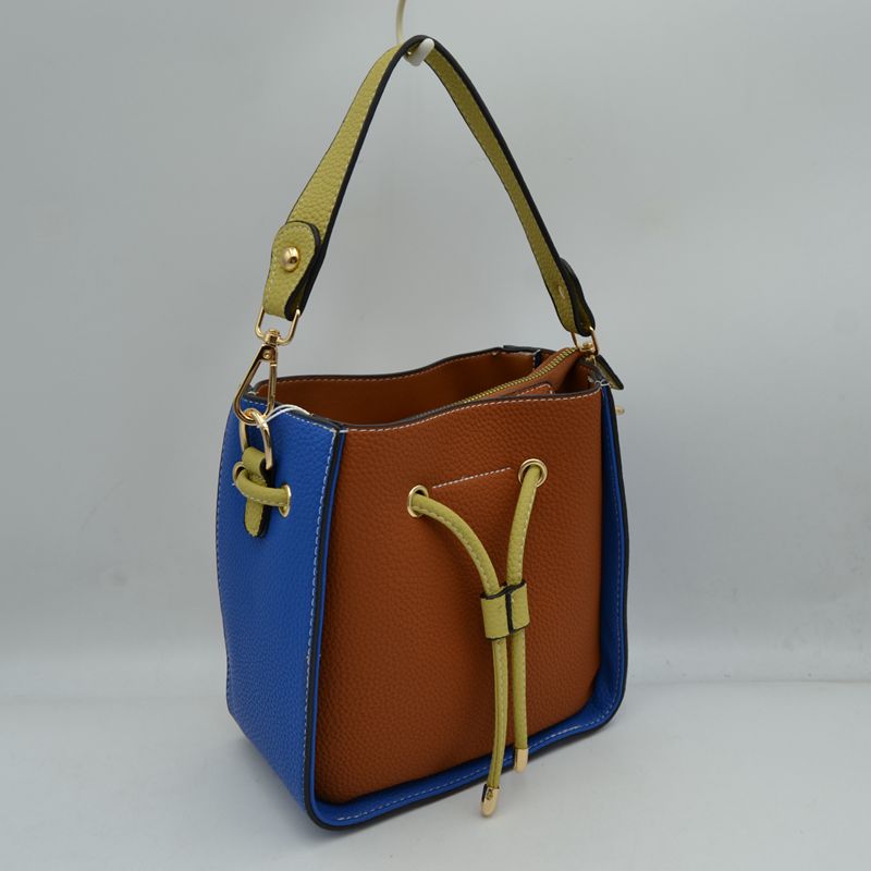 Color-Block Drawstring Bucket Bag with Multi-Strap Options