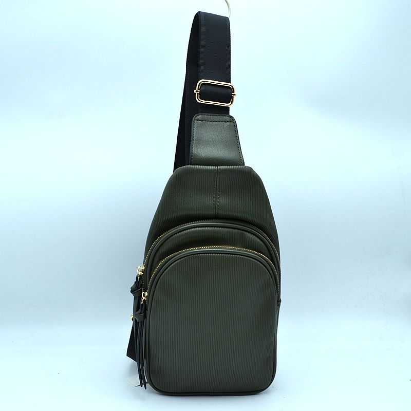 Ribbed Sling Bag with Tiered Zippers and Tassel Pulls