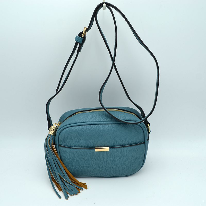Pebbled Camera Crossbody Bag with Large Statement Tassel Accent
