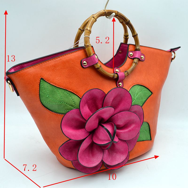 Floral Applique Tote Bag with Segmented Round Top Handles