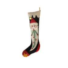 5.5" Black Stocking w/Santa Face Handcrafted Felt Ornament by Quirks! at Shirley Shoppe